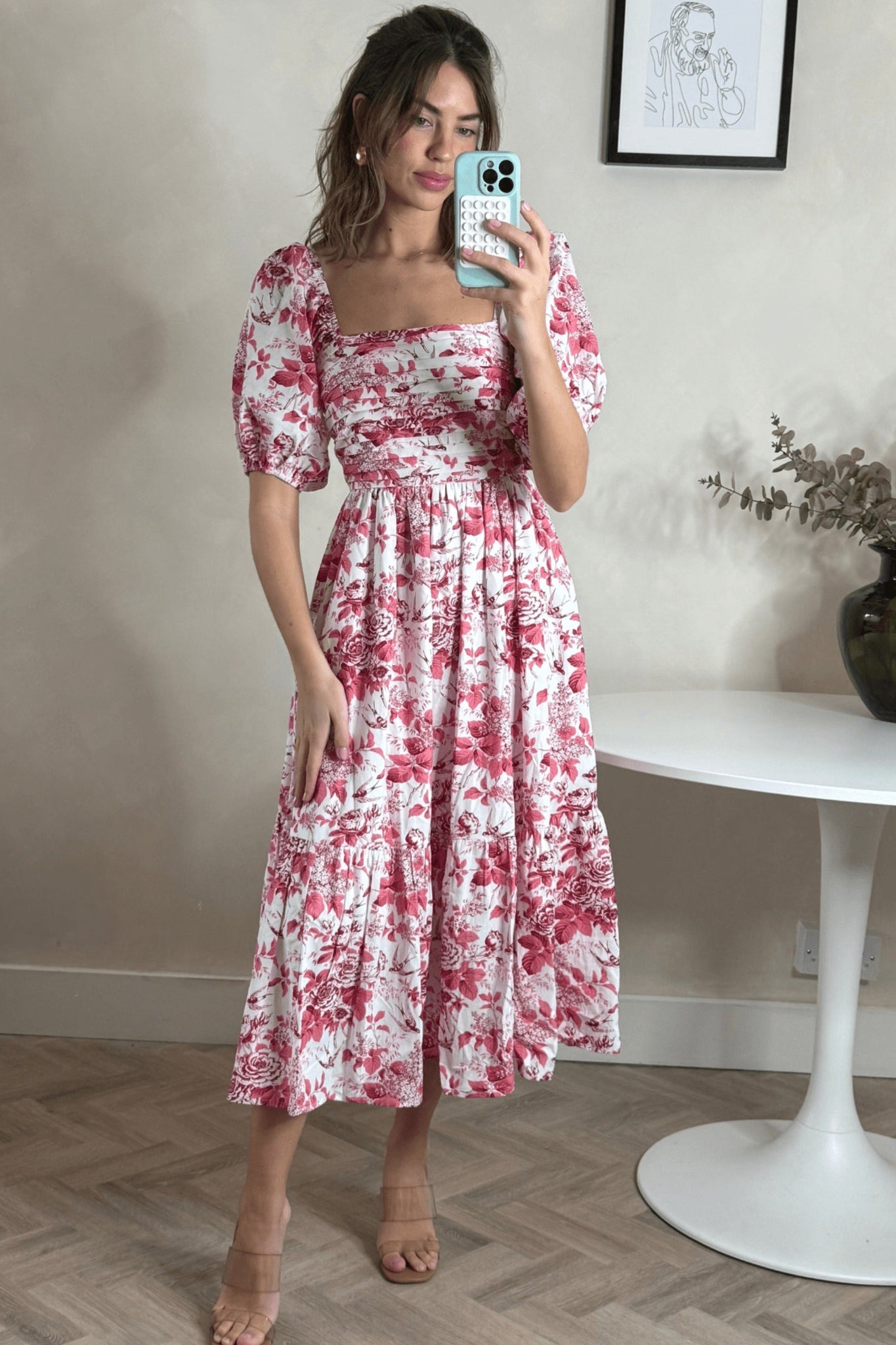 strapless open back dress Camden Puff Sleeve Mini Dress Pink Mila Floral