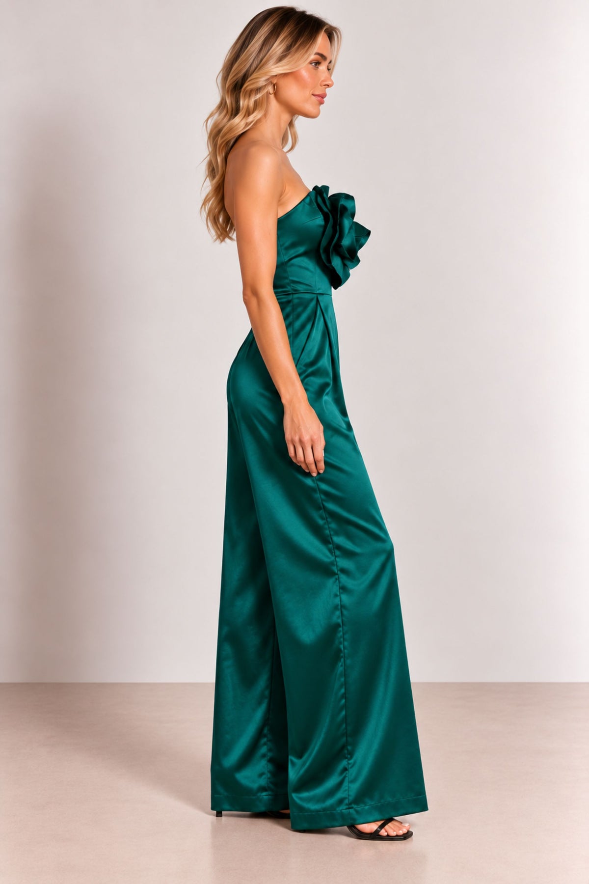 Faye Bandeau Corsage Detail Wide Leg Jumpsuit / Emerald Green