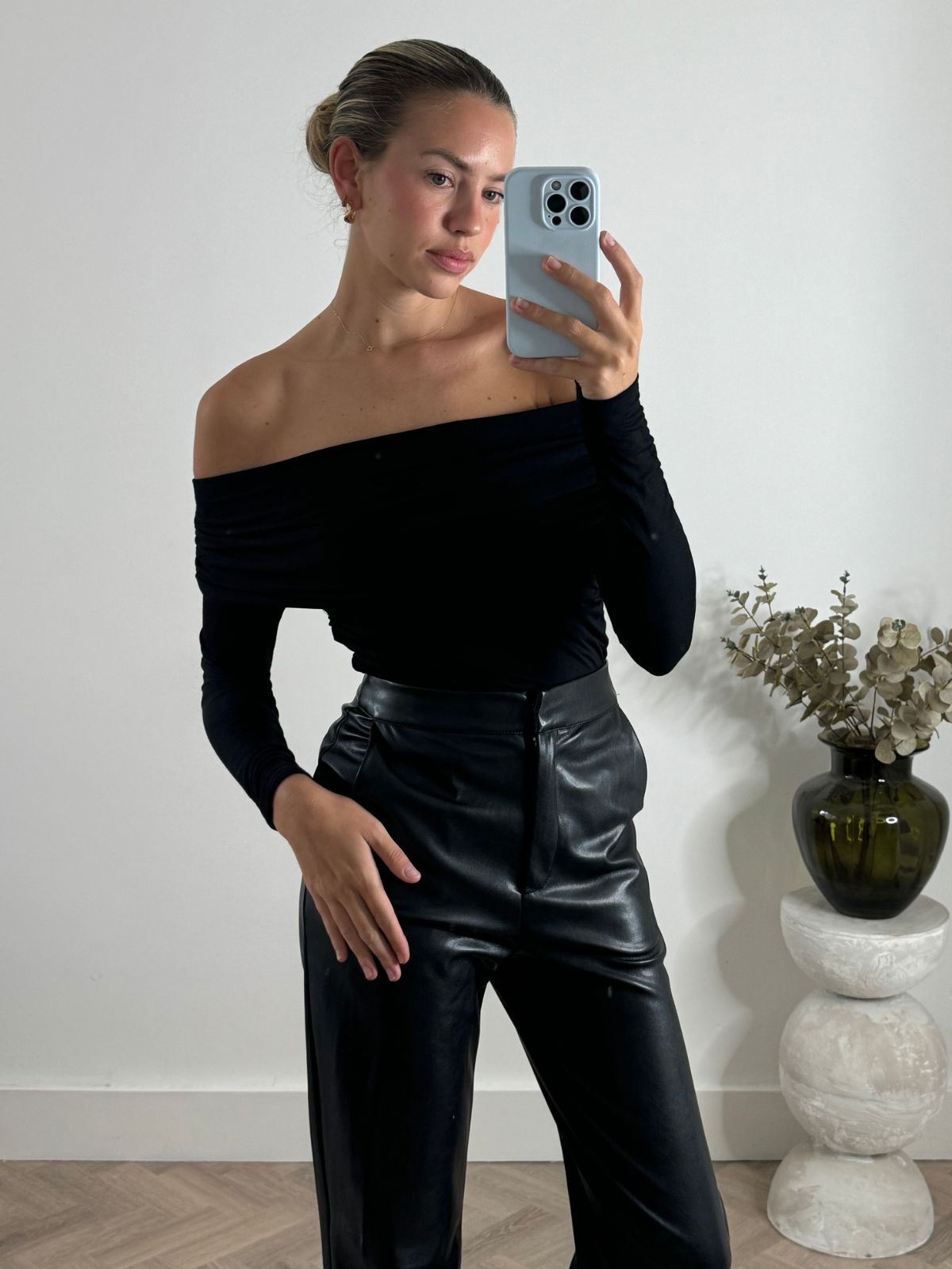 Black Long Sleeve Bardot Top | Tatiana Top