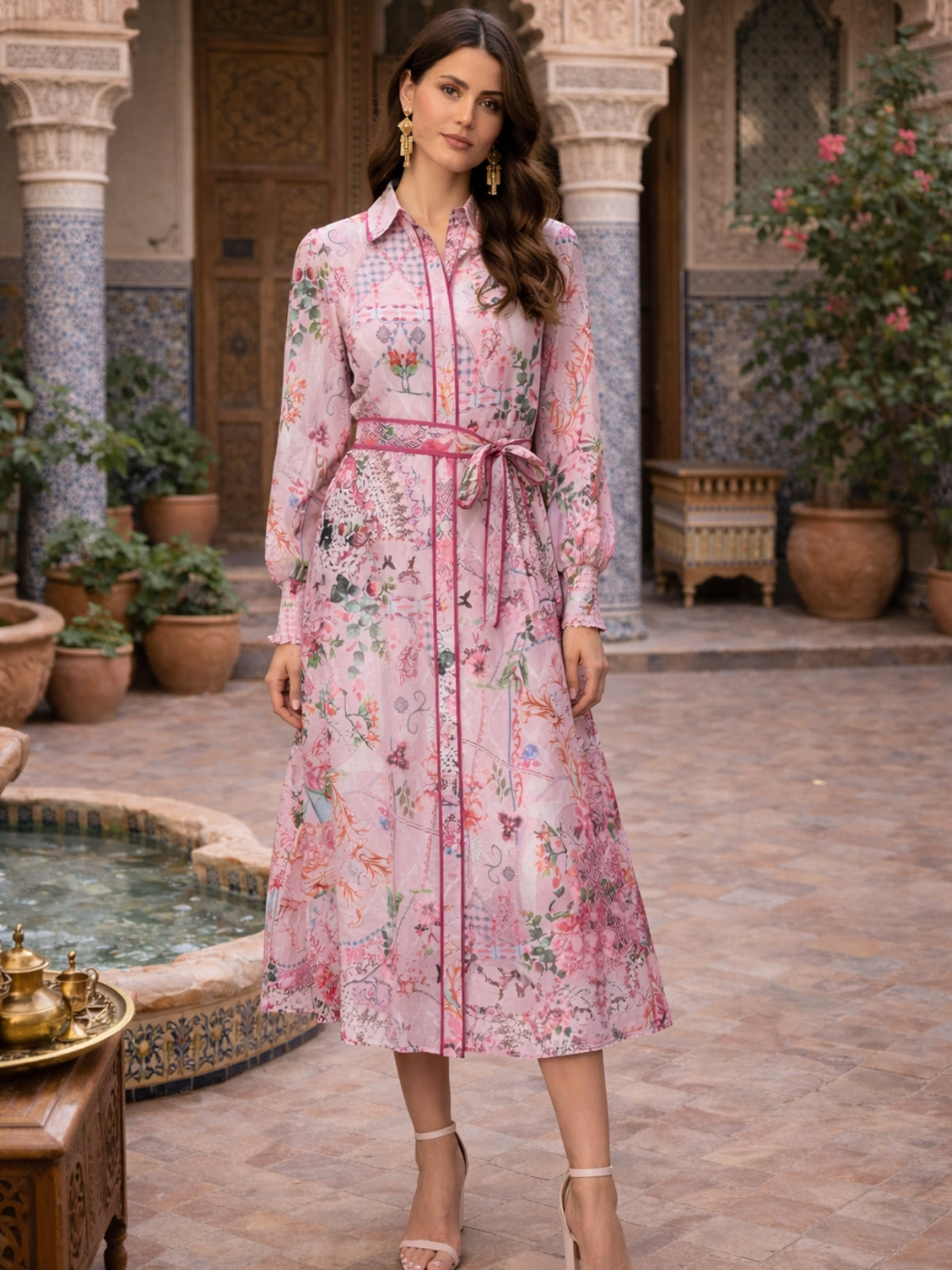 Scarf Print Shirt Dress