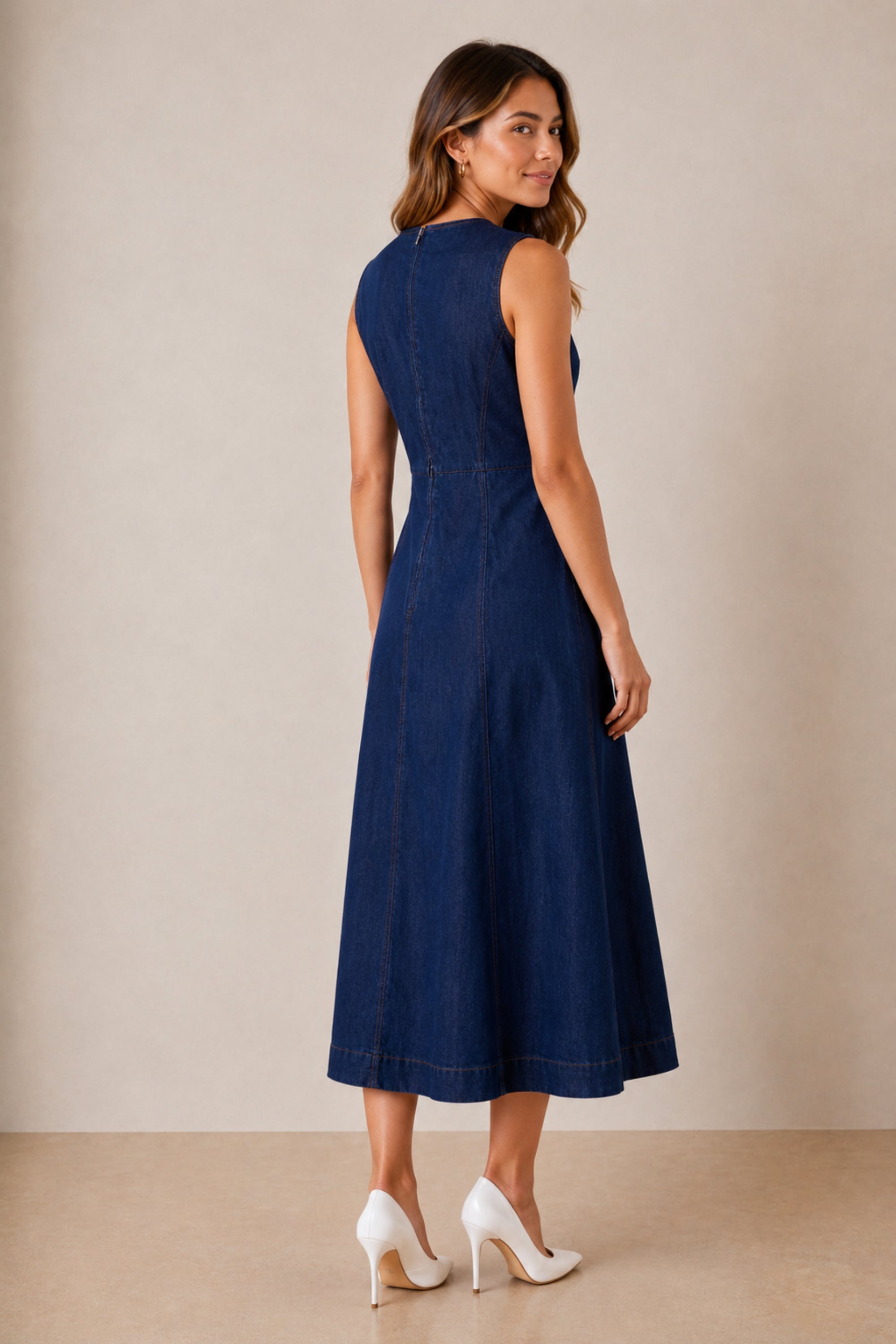 Blue Denim Midi Dress