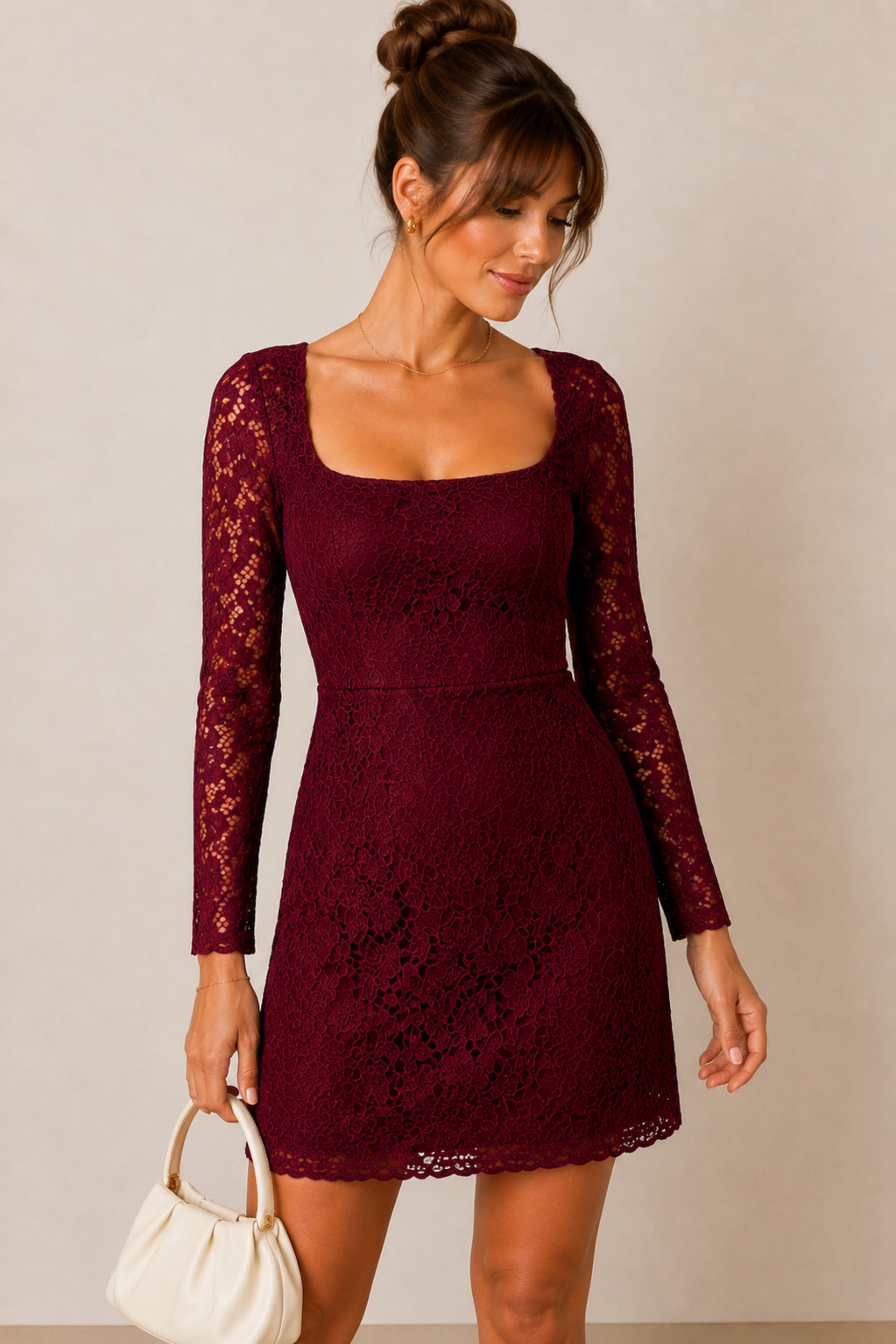Rita Lace dress in Burgundy Red