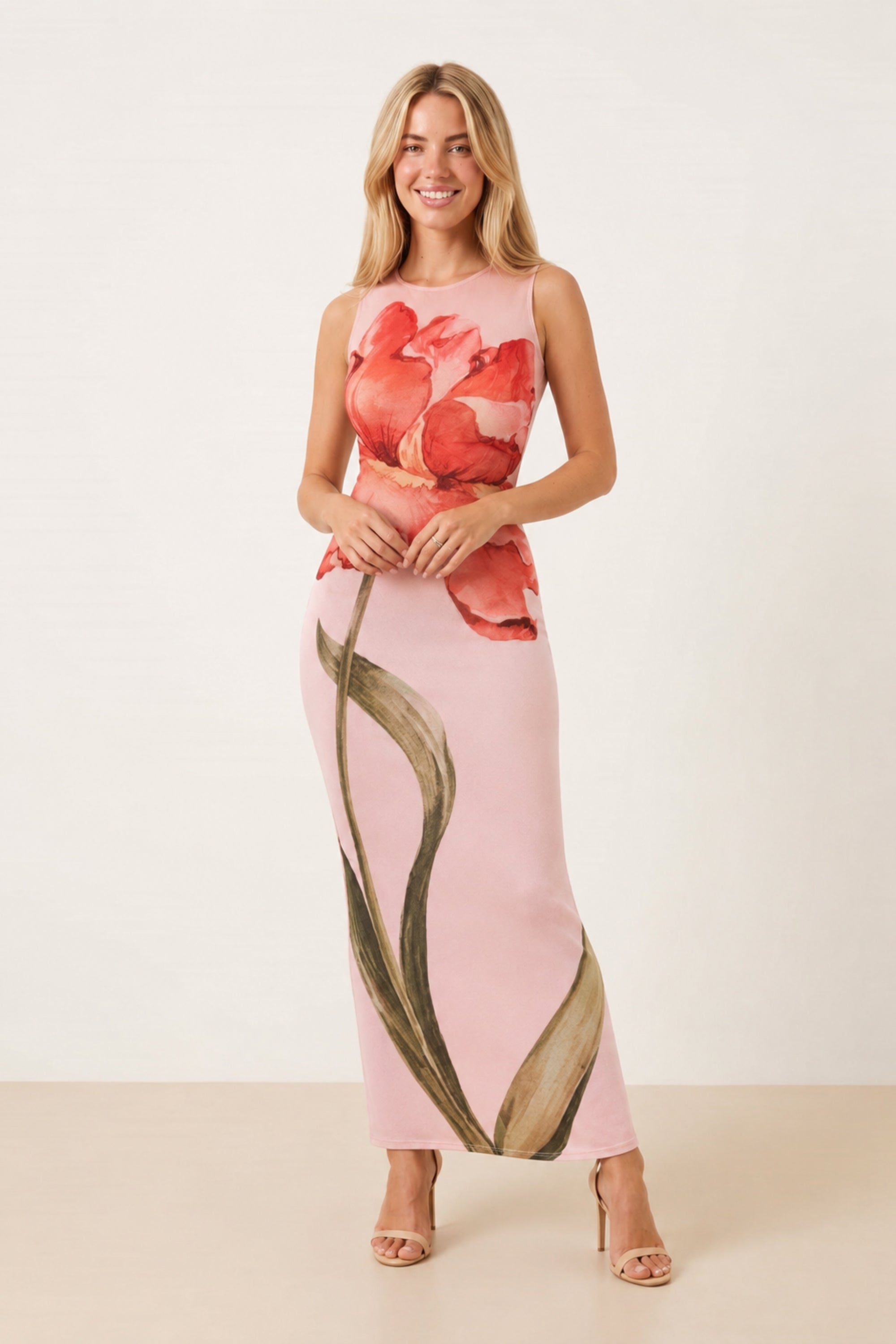 Placement Floral Maxi dress in Pink