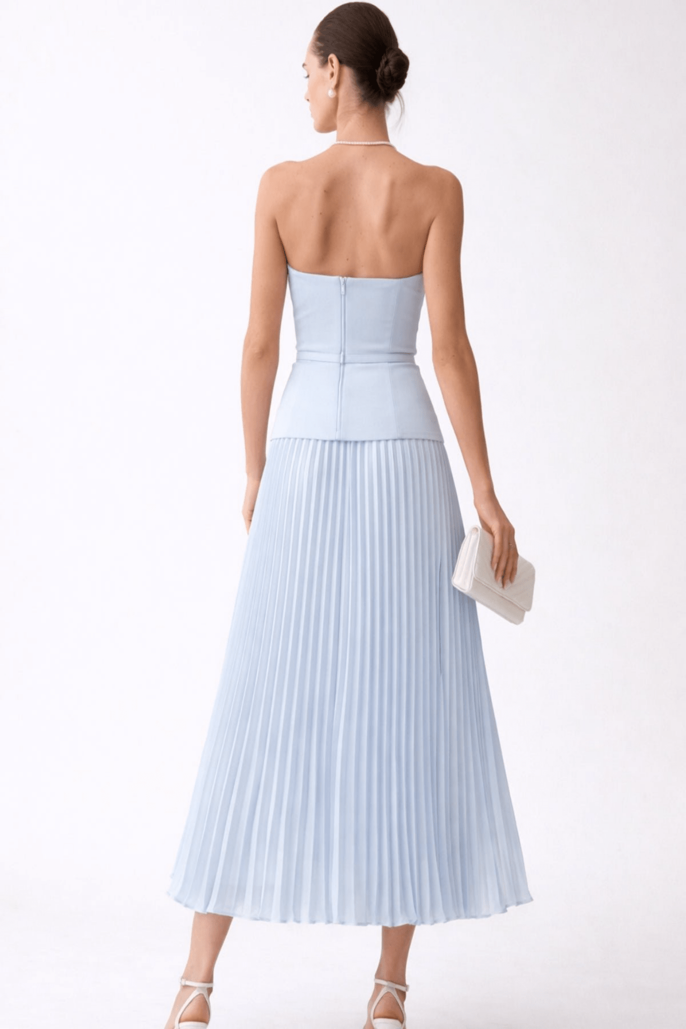 Anna Bandeau Pleat Dress in Baby Blue - Style Cheat