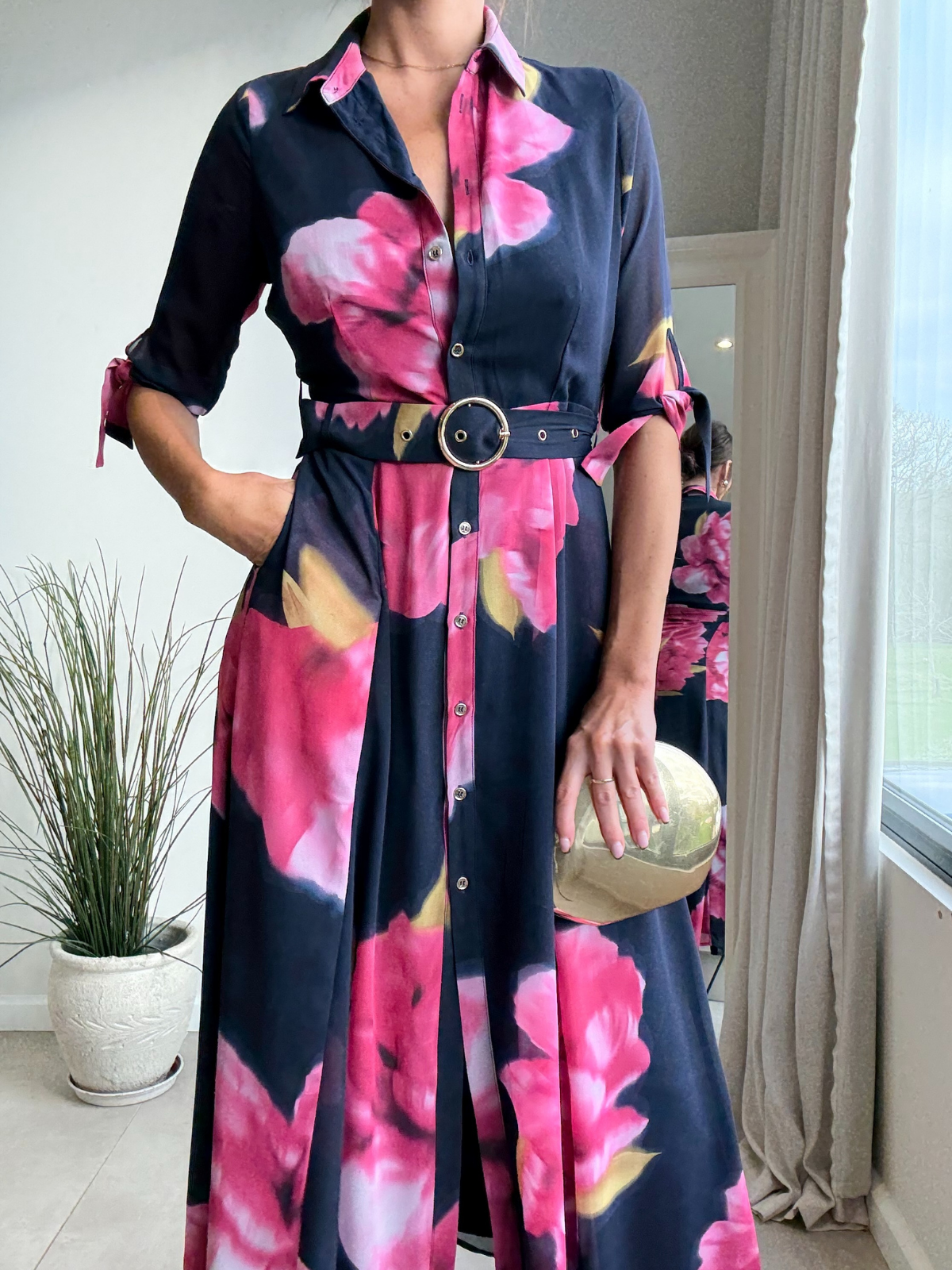 Daphne Belted Shirt Dress / Navy Floral