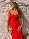 Red Ruffle Maxi Dress | Bella Ruffle Detail Maxi Dress