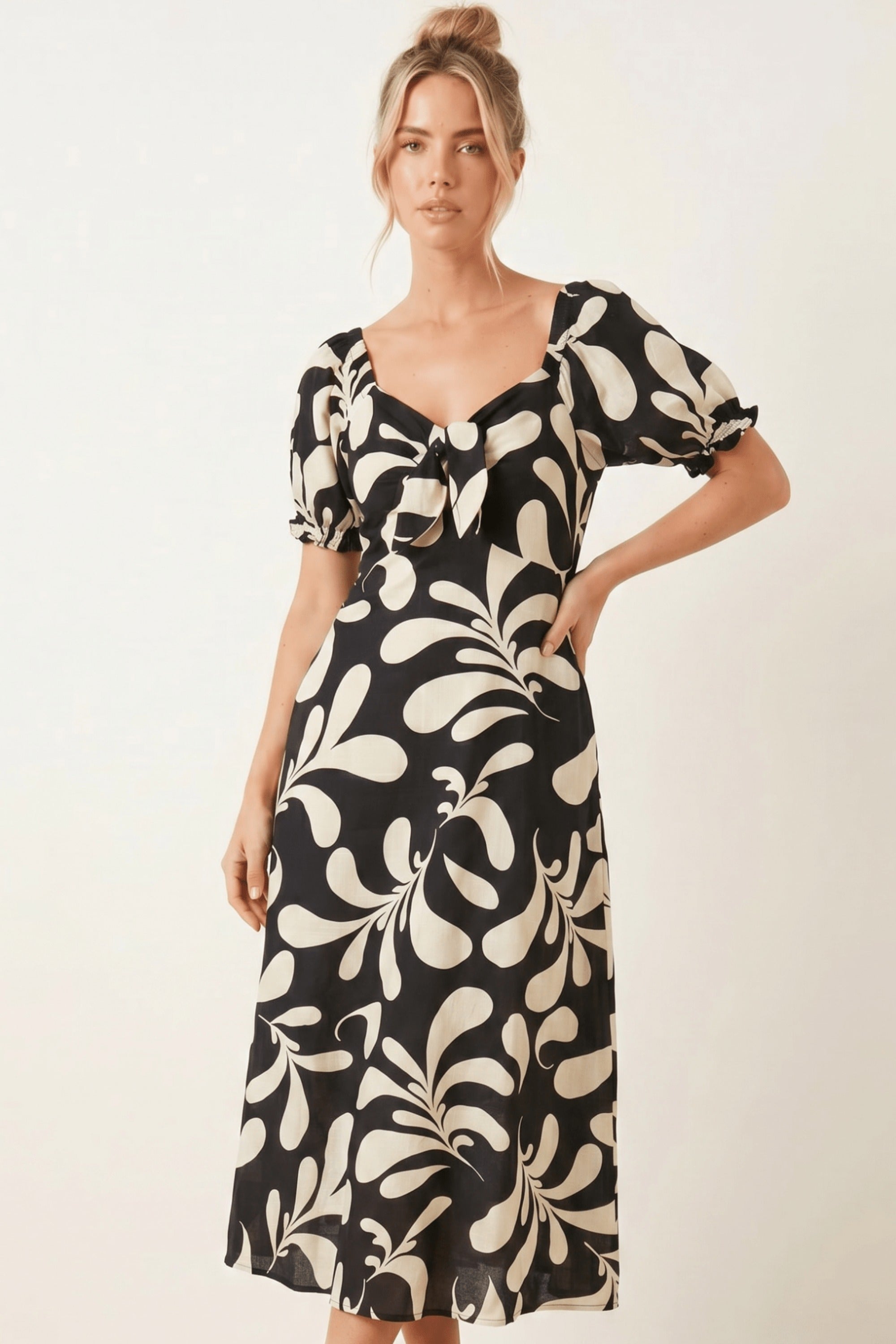 Mono Floral Midi Dress - Style Cheat