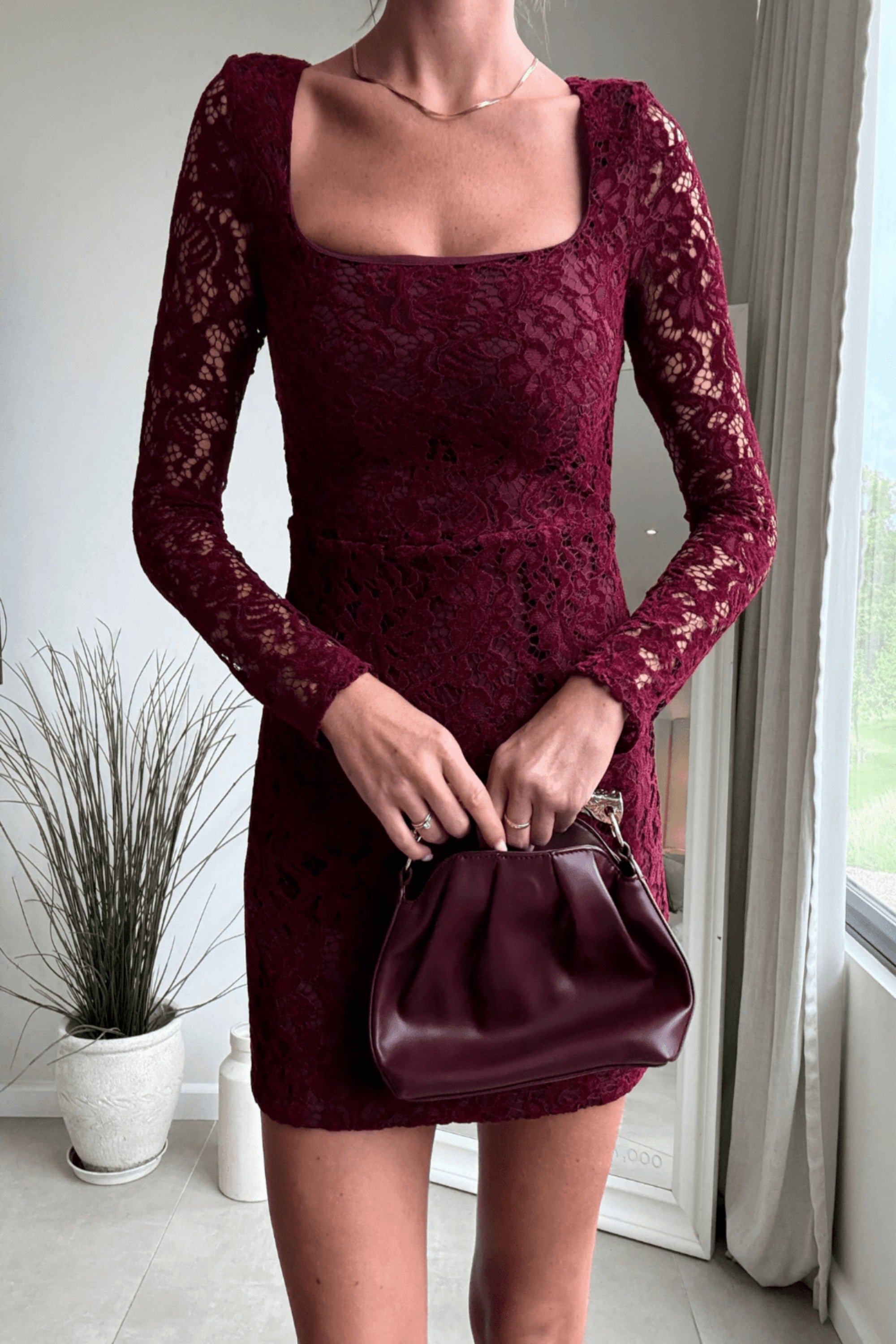Rita Lace dress in Burgundy Red - Style Cheat