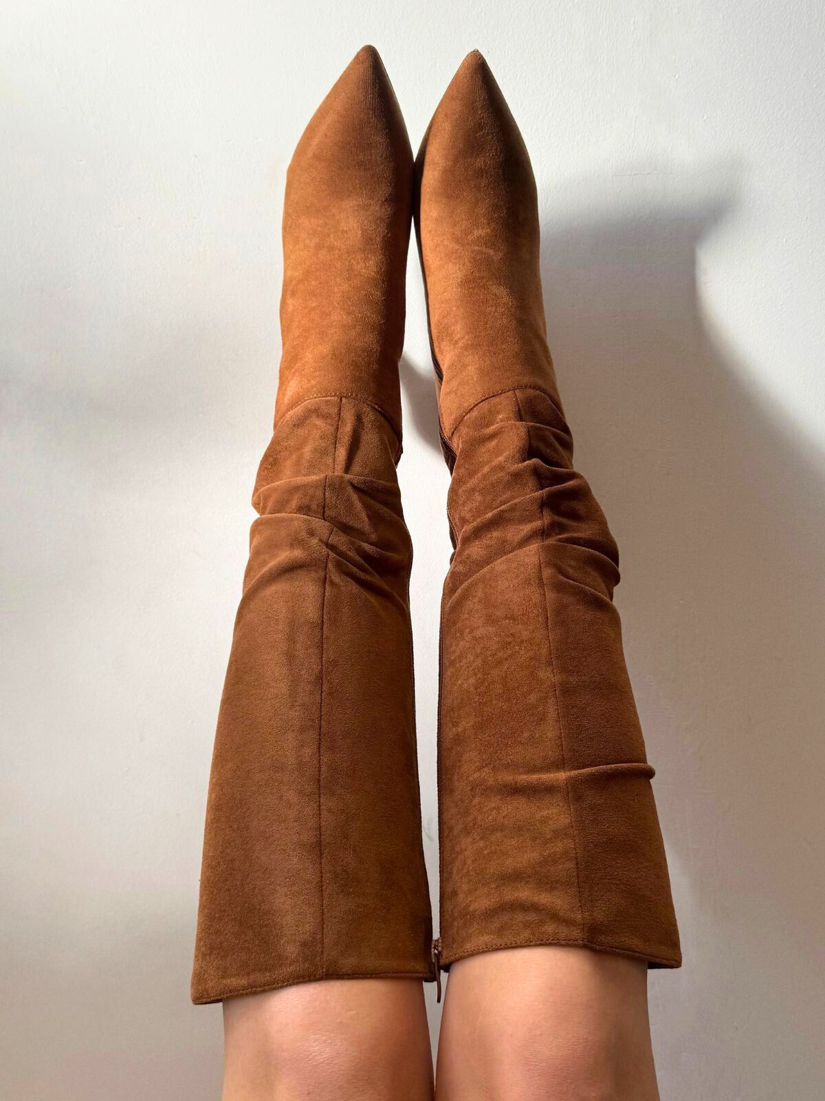 Stacey Knee High Suede Boots in Camel