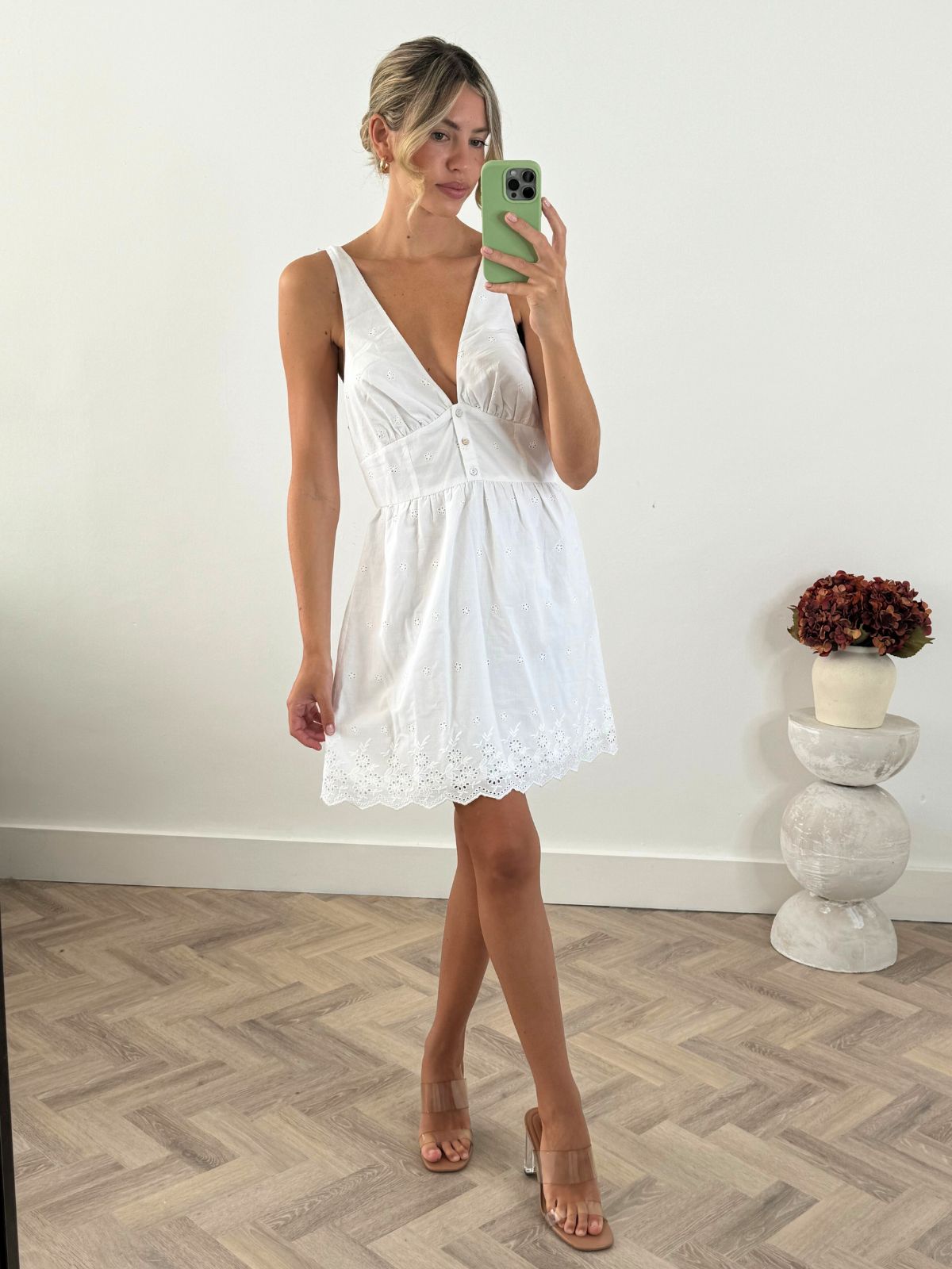 Sia V Neck Mini Dress in White