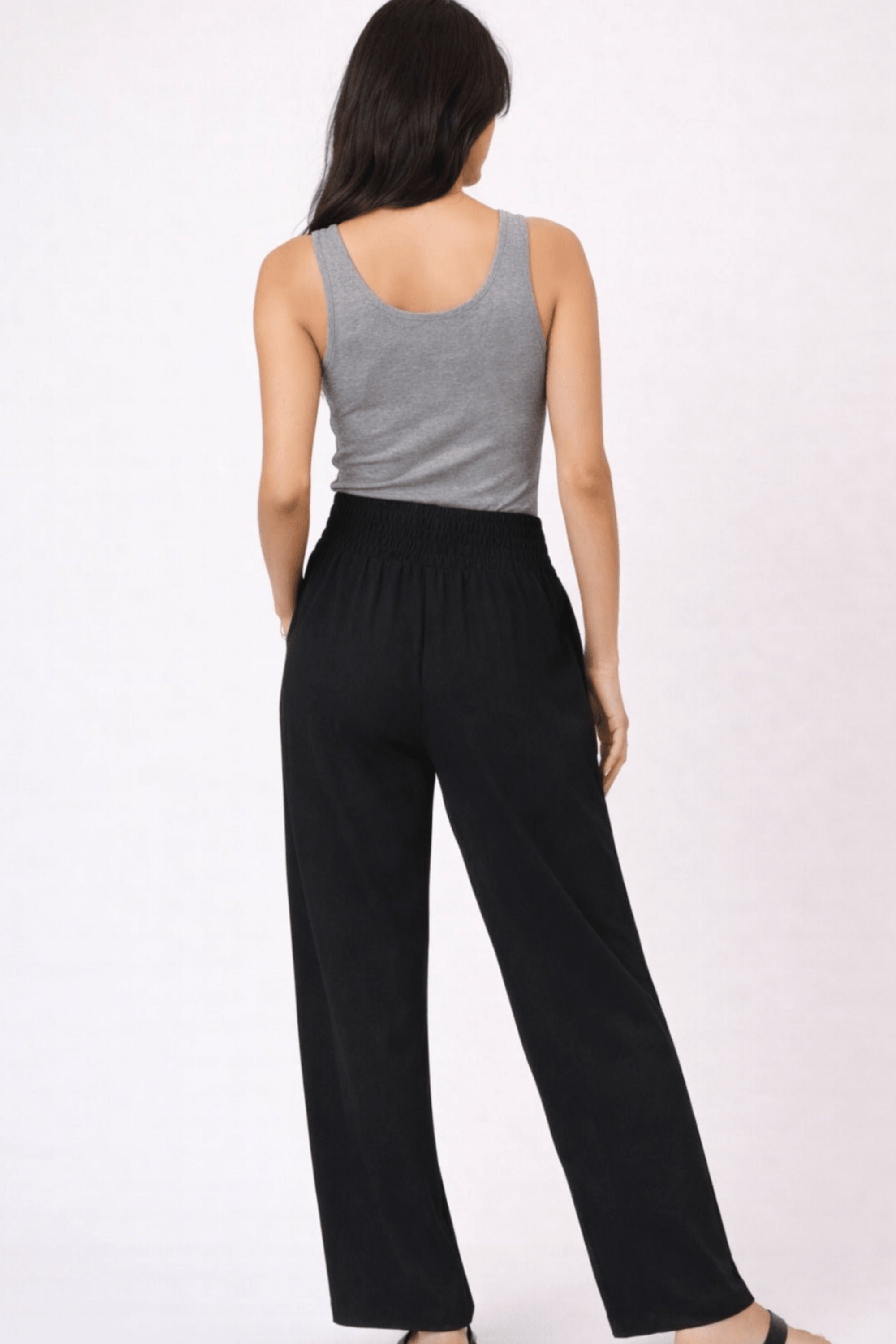 Black Shirred Plain Trouser - Style Cheat