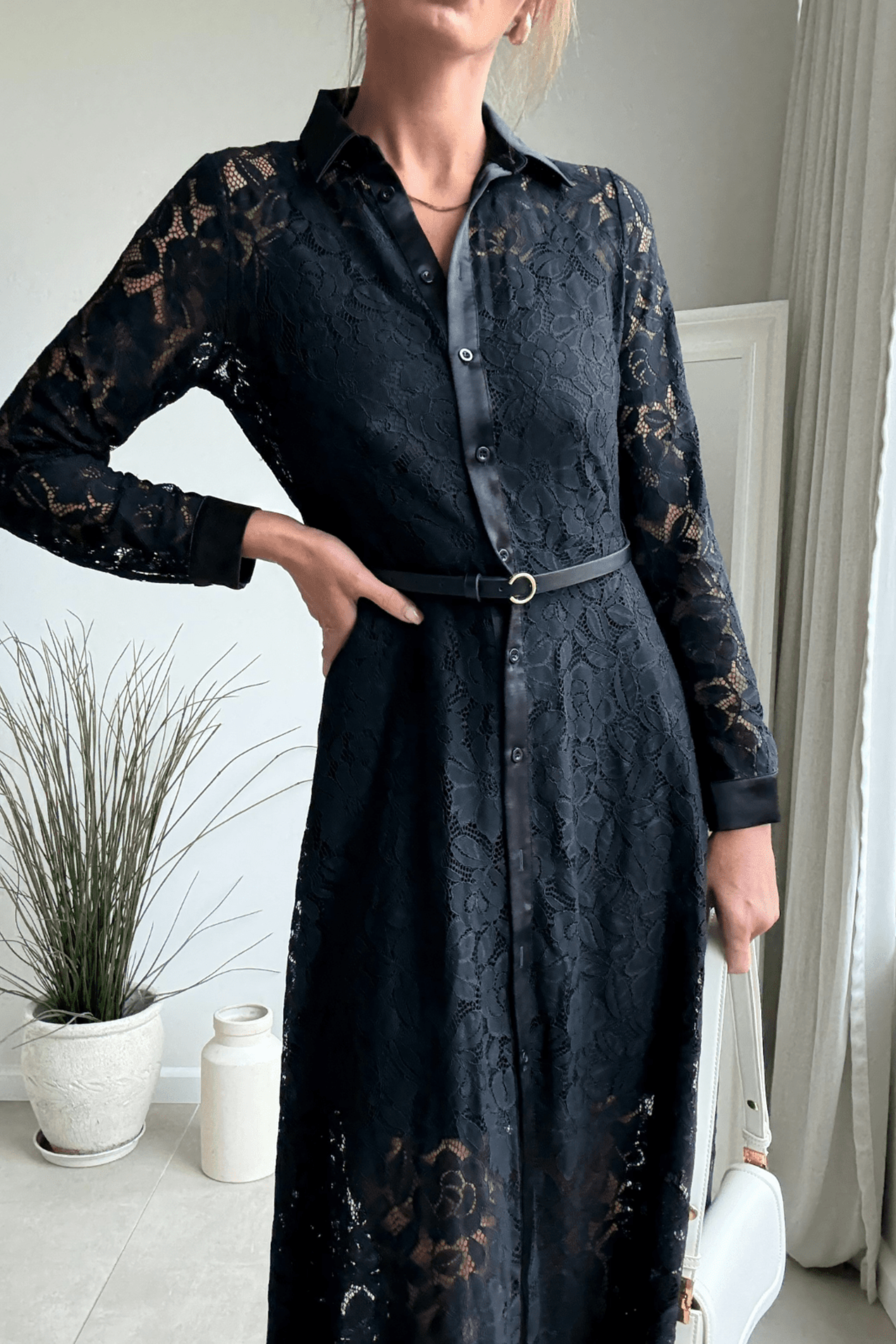 Black Floral Shirt Dress