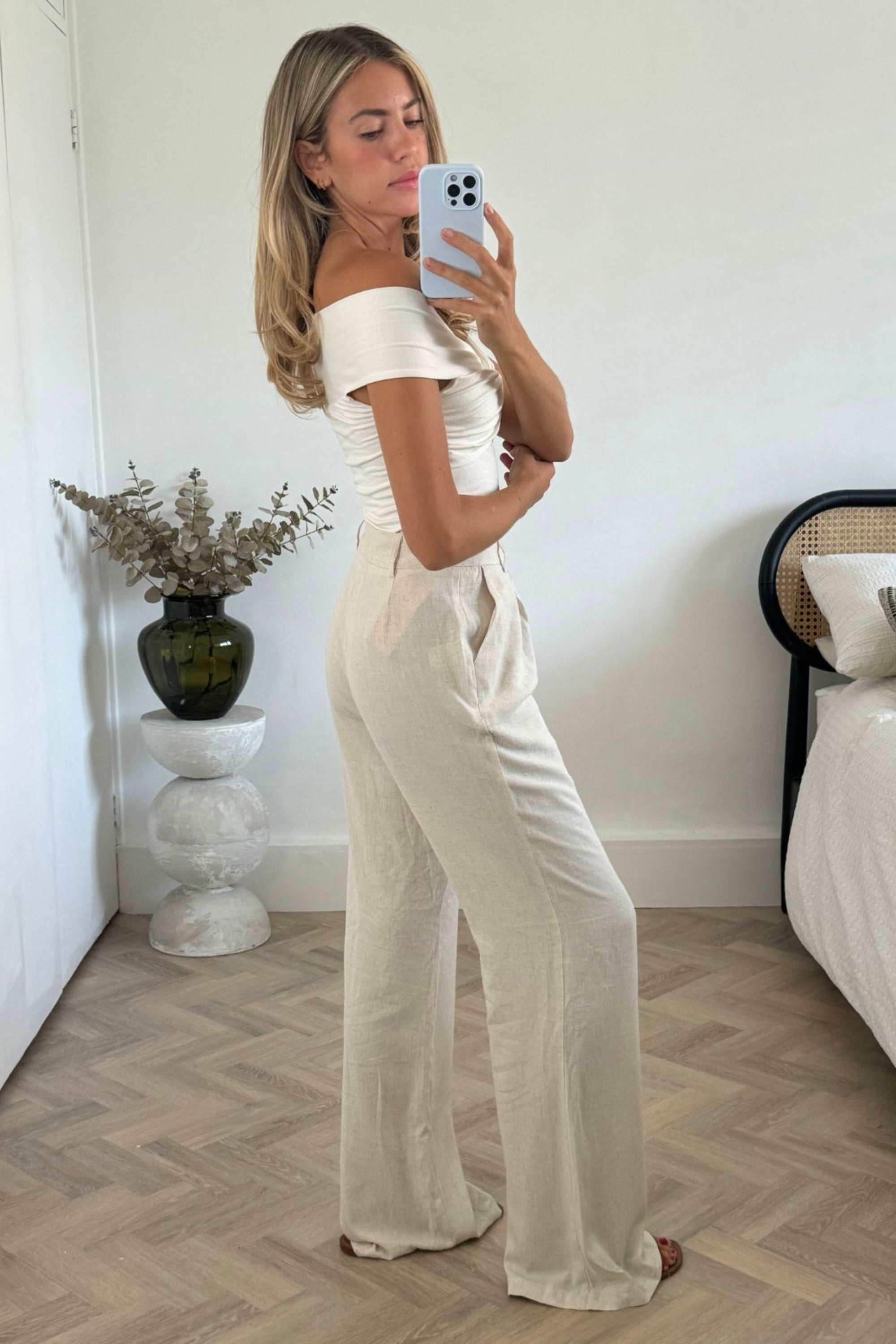 Claire Linen Straight Leg Trouser in Neutral - Style Cheat