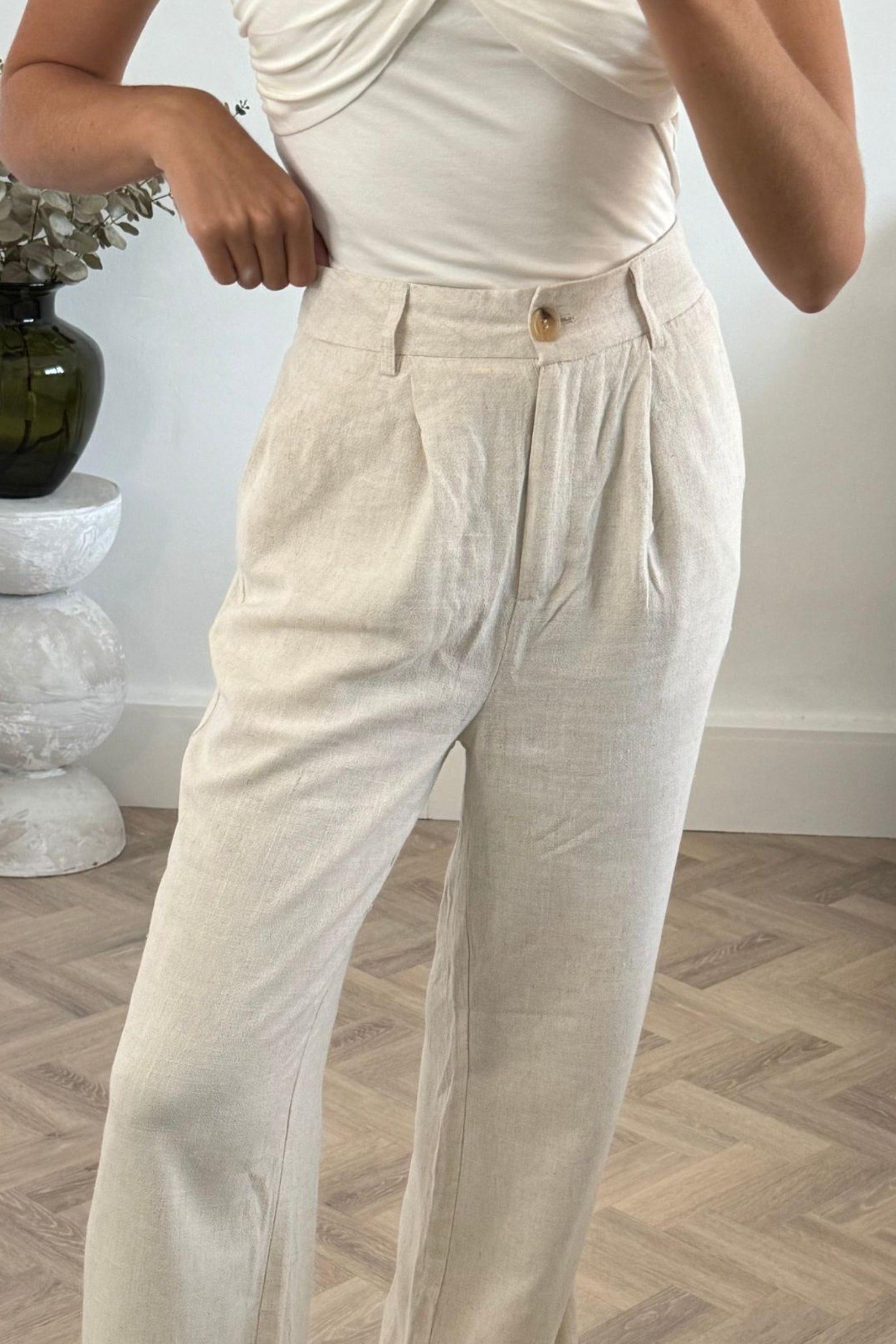 Claire Linen Straight Leg Trouser in Neutral - Style Cheat