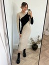 Knitted Midi Dress | Brynn Colourblock Midaxi Dress in Stone & Black