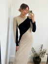 Knitted Midi Dress | Brynn Colourblock Midaxi Dress in Stone & Black