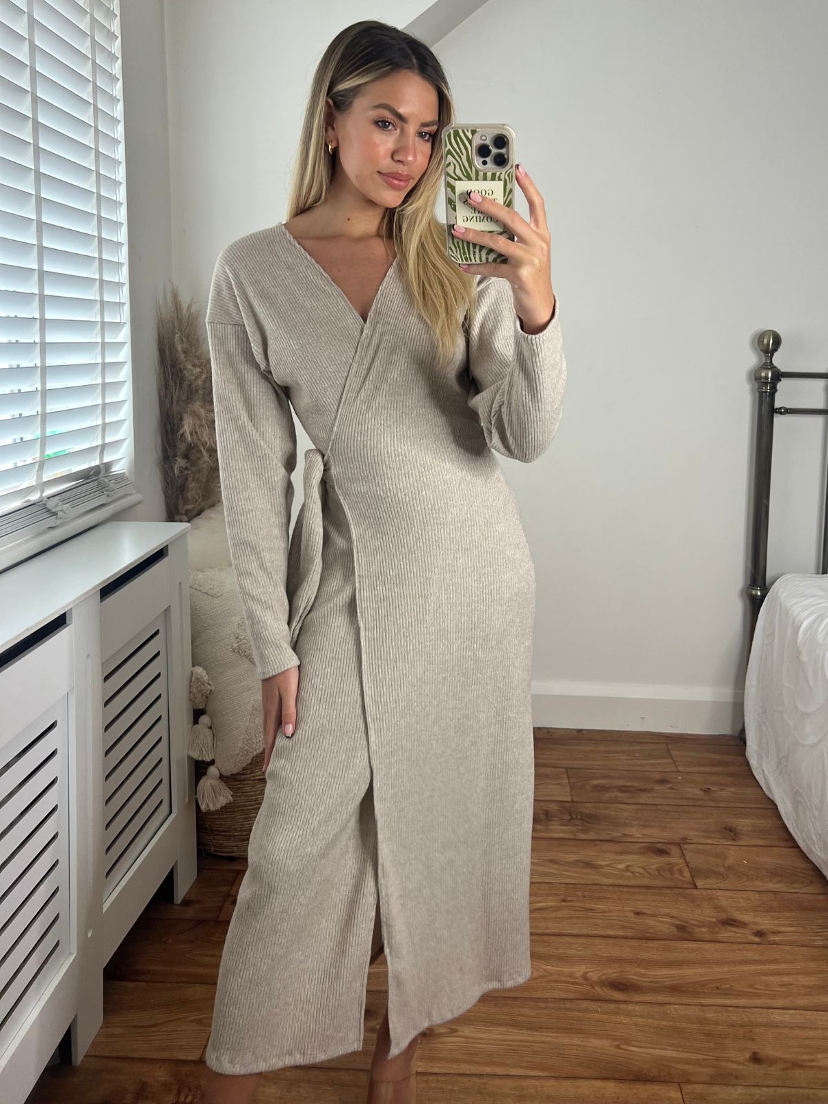 Niamh Knitted Wrap Dress in Stone