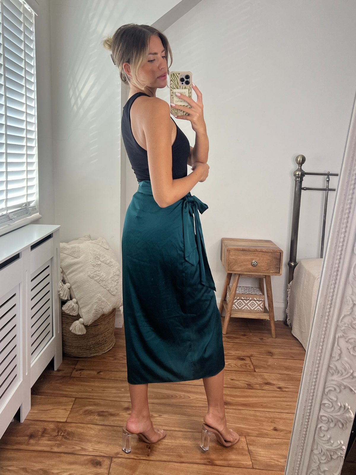 Emerald green wrap sales skirt