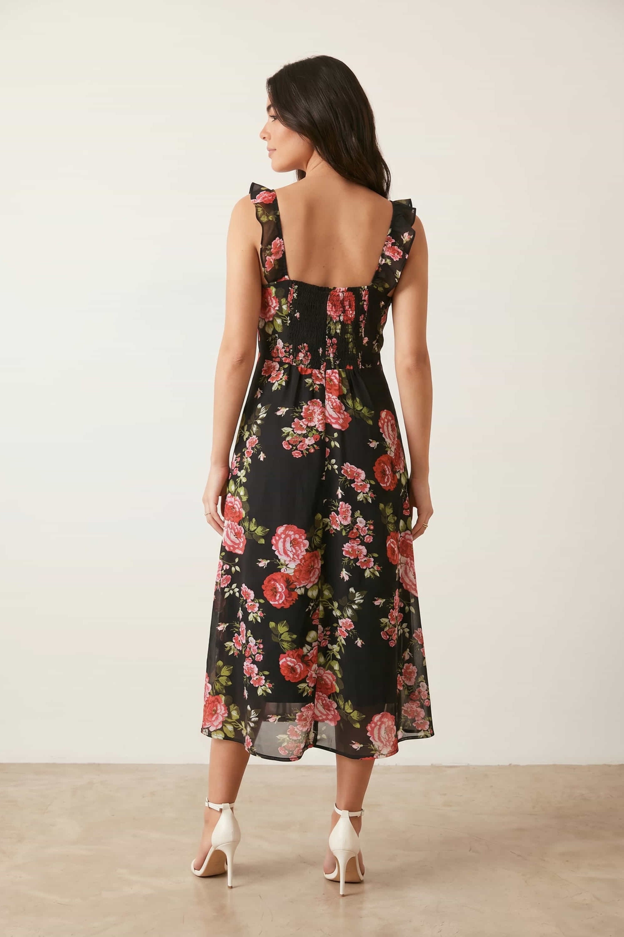 Strappy Rose Print Dress