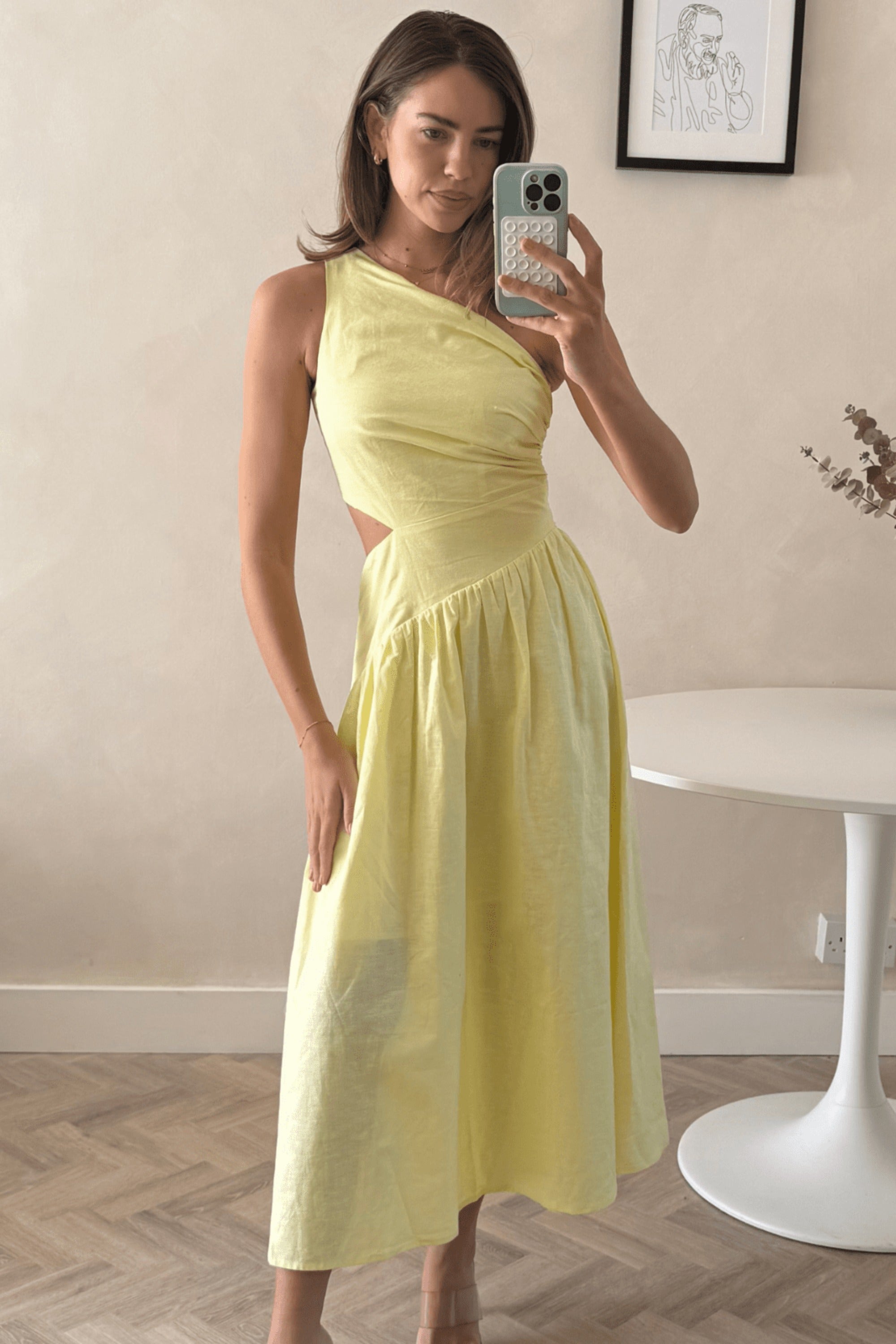 Jasmine Cut Out One Shoulder Dress in Yellow - Style Cheat