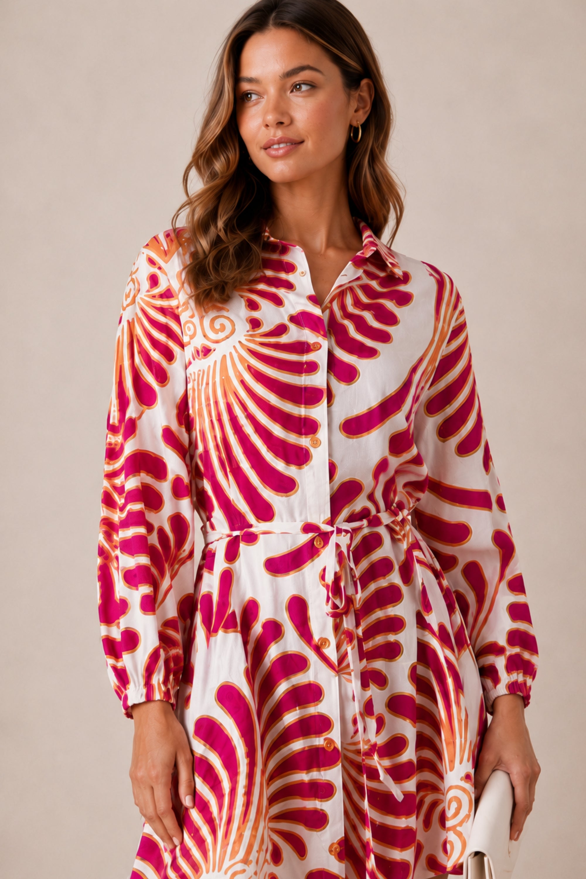 Myla Mini Tie Shirt Dress Pink & Cream