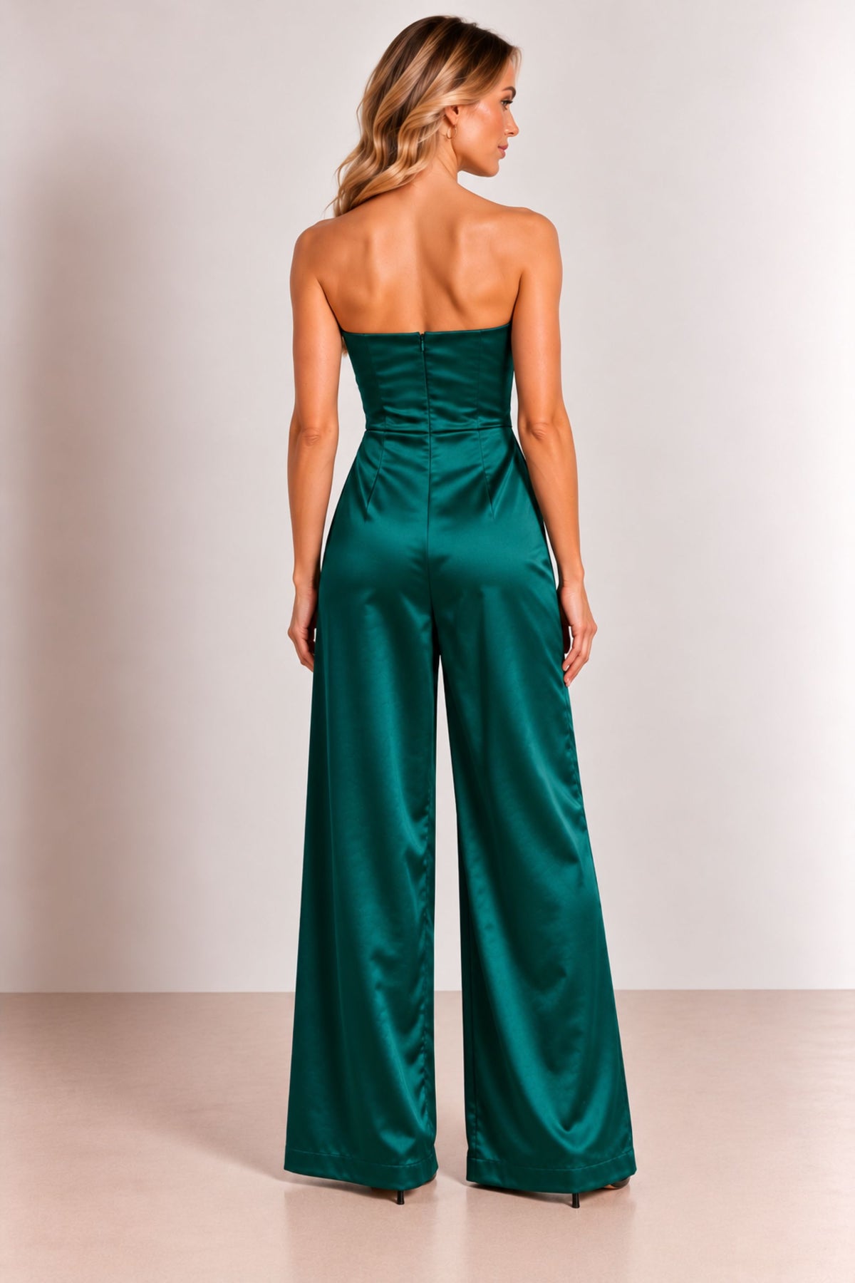 Faye Bandeau Corsage Detail Wide Leg Jumpsuit / Emerald Green