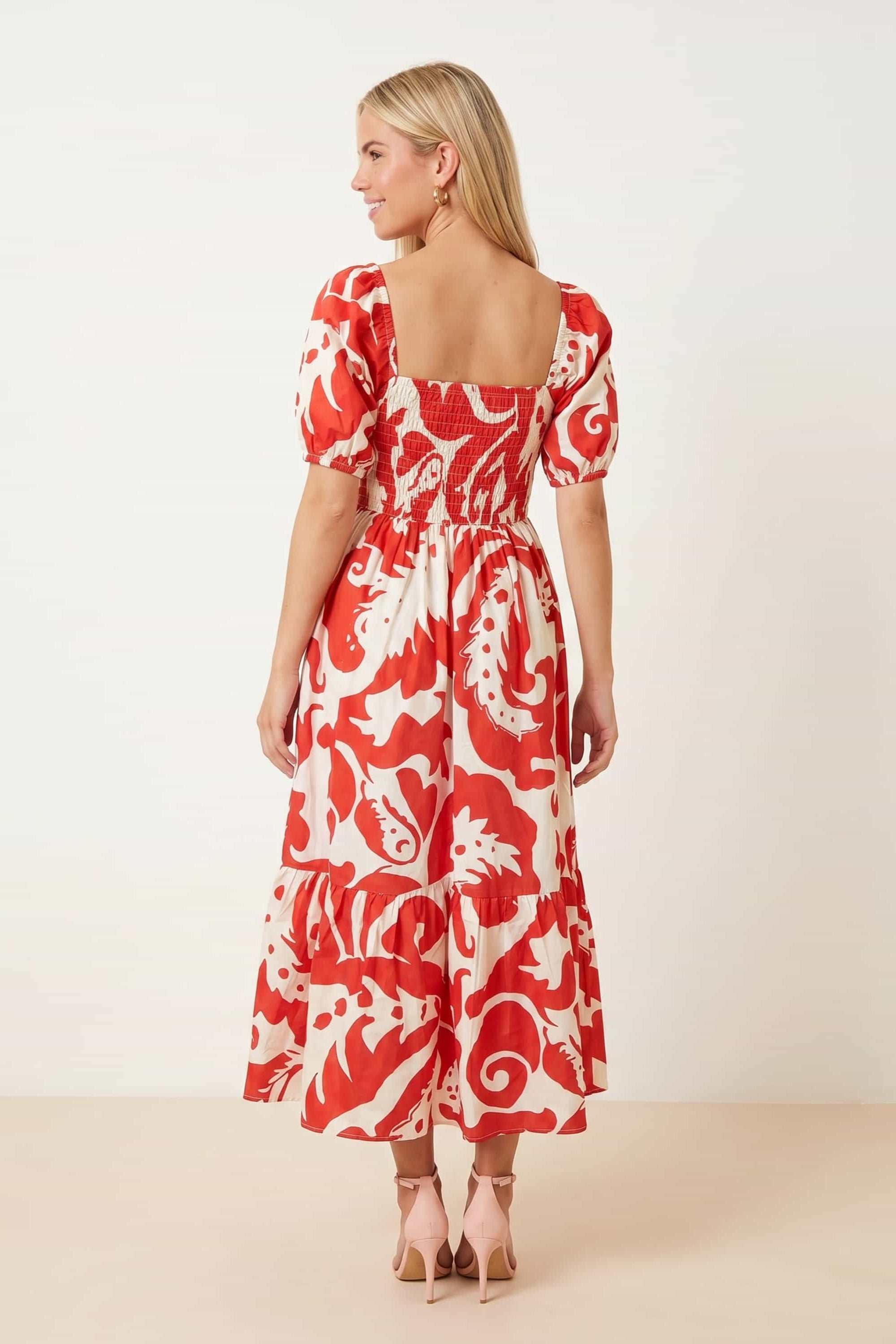 Leighton Puff Sleeve Abstract Dress in red