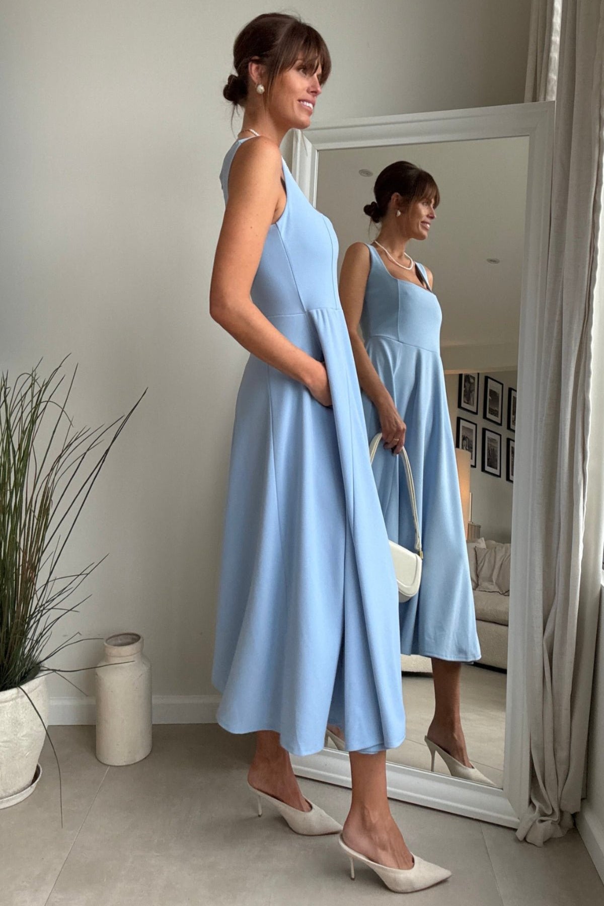 Fit and Flare Midi Dress in Blue