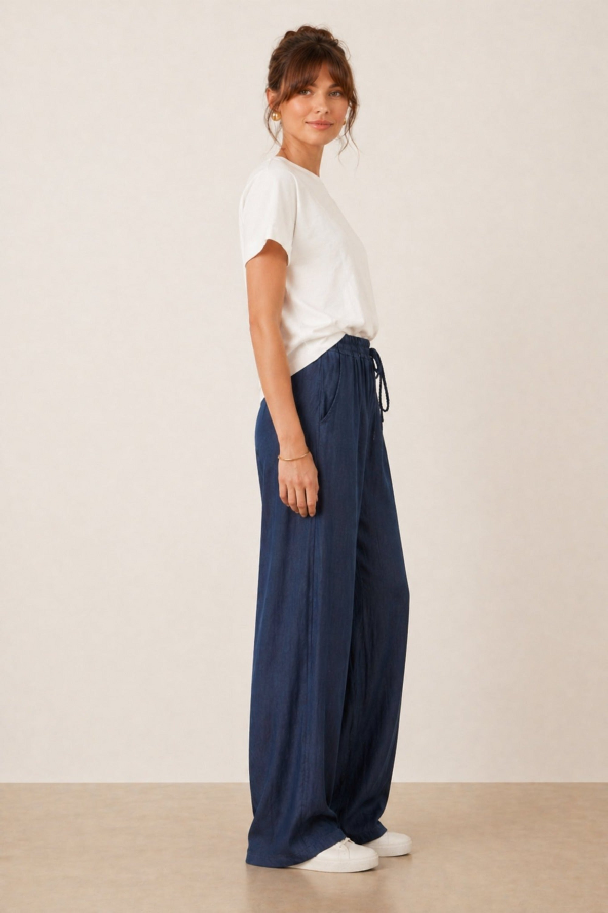 Elasticated Tie Front Denim Trouser