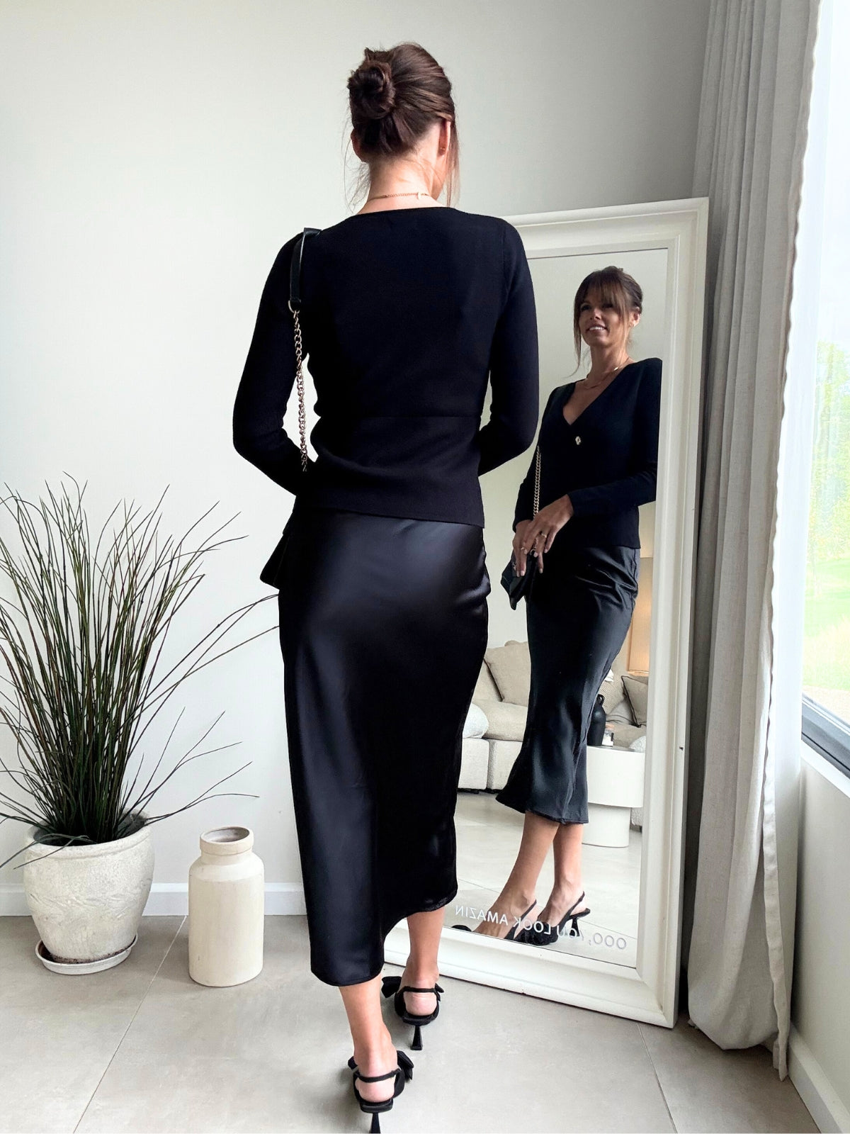 2 in 1 Knitted Waistcoat Satin Skirt Dress