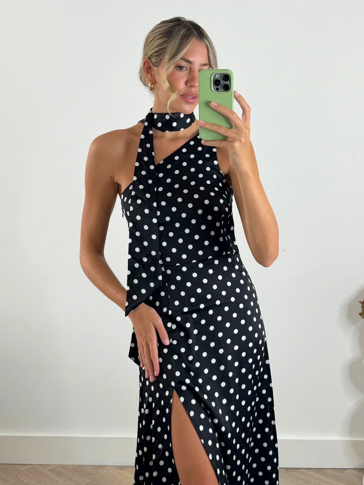 Arielle One-Shoulder Satin Maxi Dress in Mono Spot