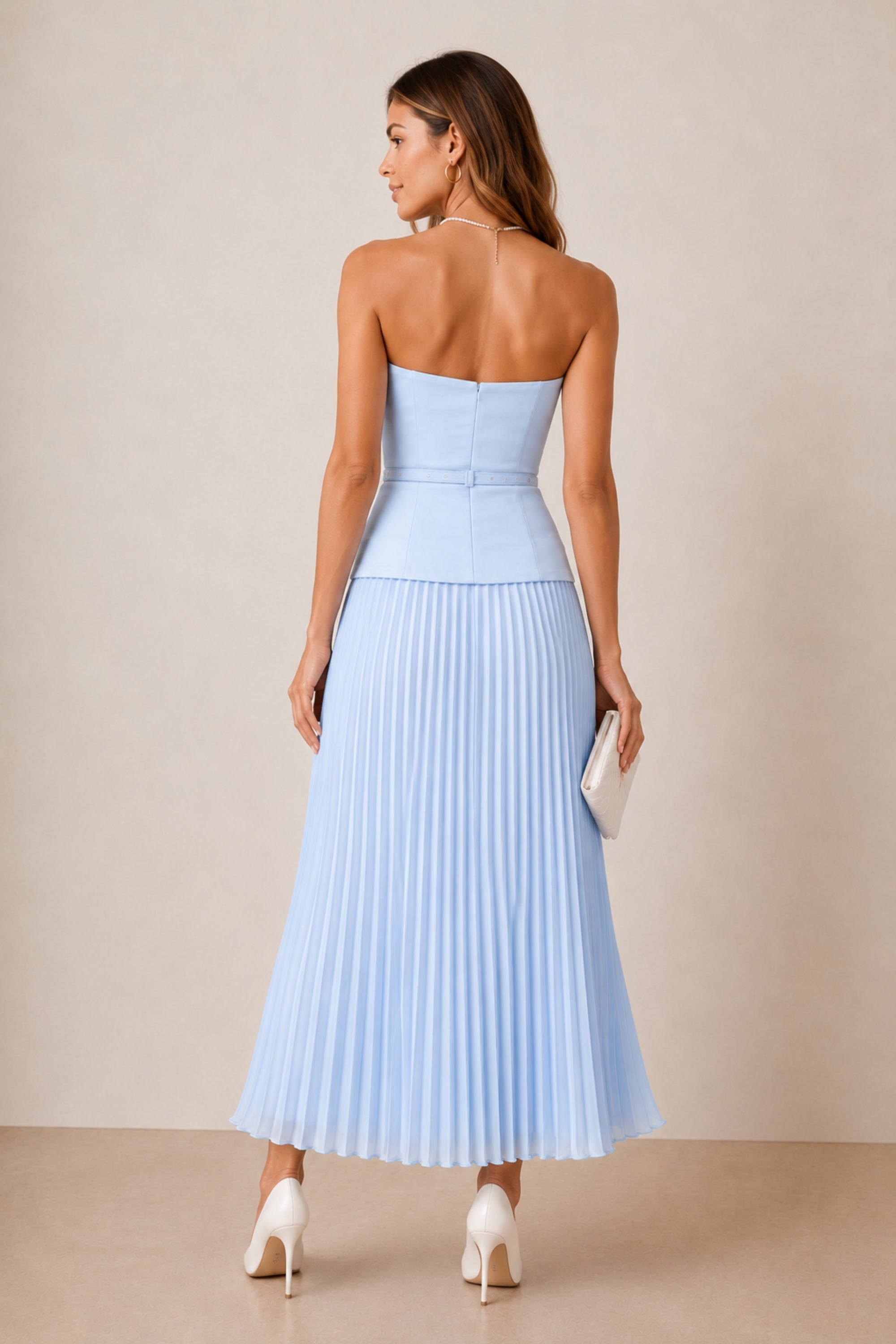 Anna Bandeau Pleat Dress in Baby Blue