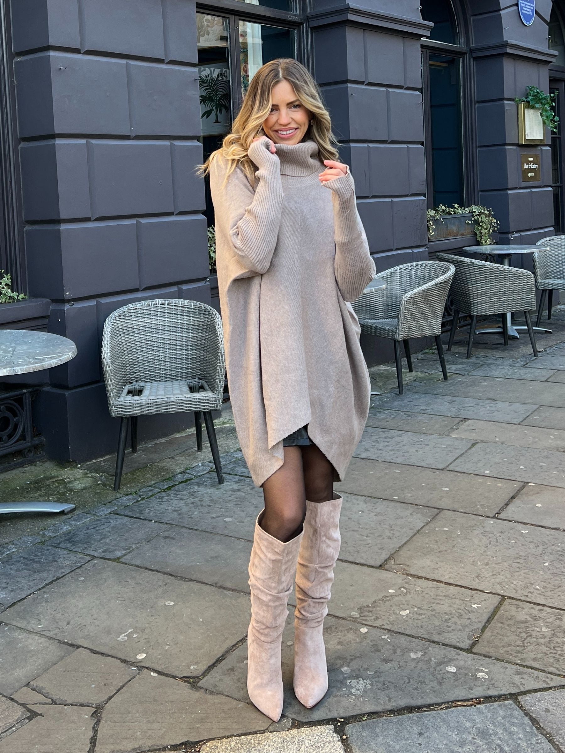 Ruched Knee High Boots in Tan | Stacey Suedette Boots