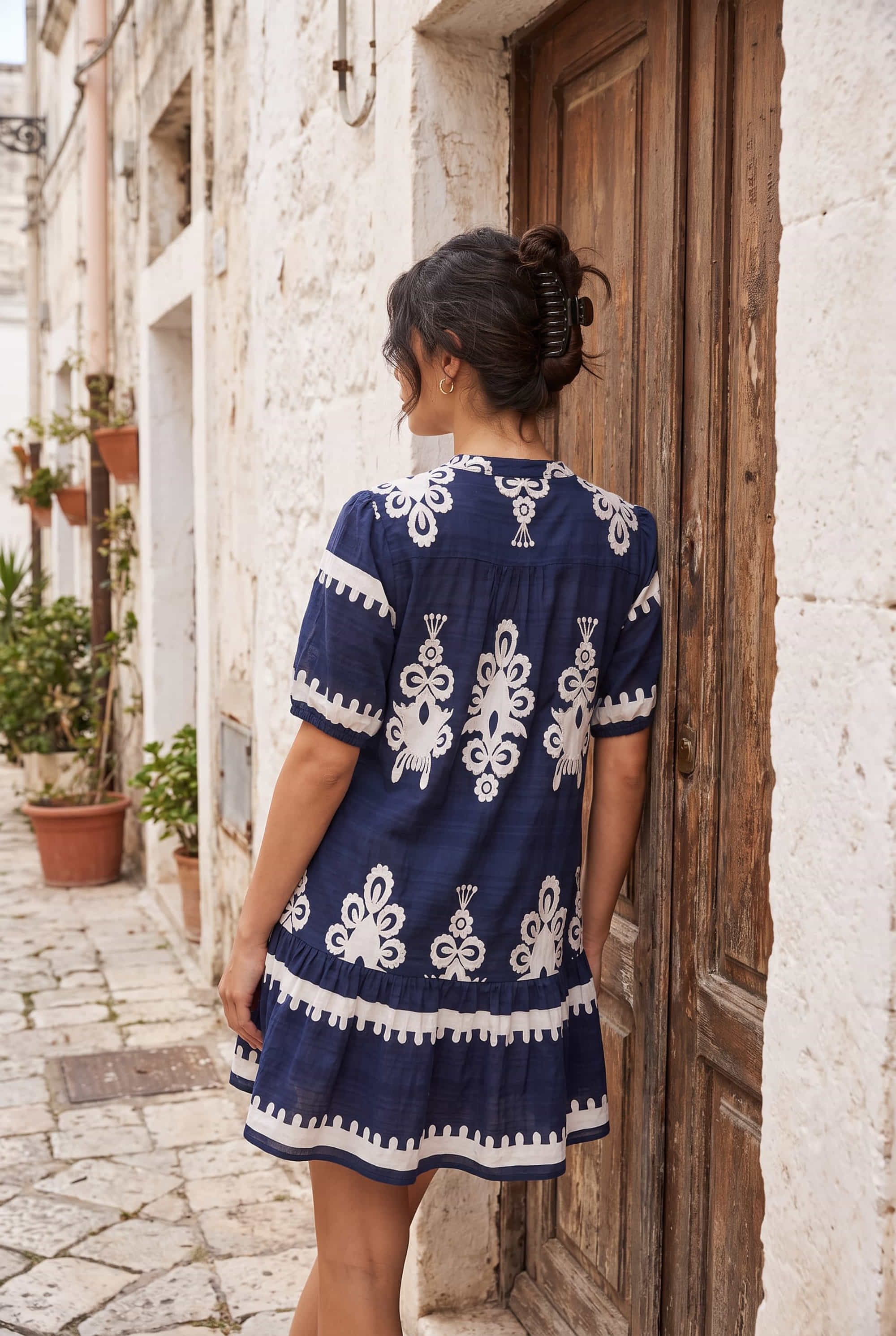 Navy and White Placement Print Mini Dress