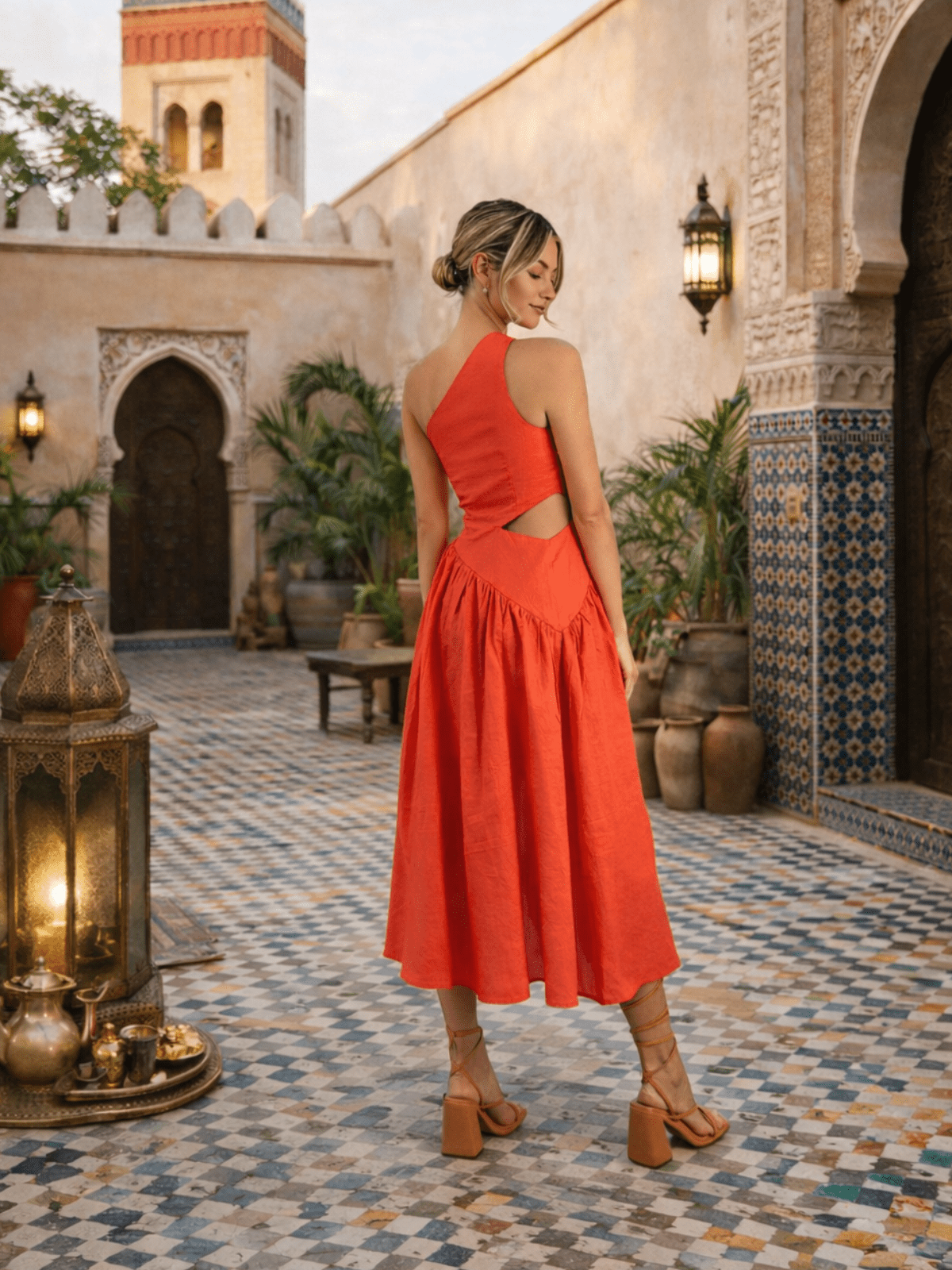 Jasmine Cut Out One Shoulder Dress in Coral - Style Cheat