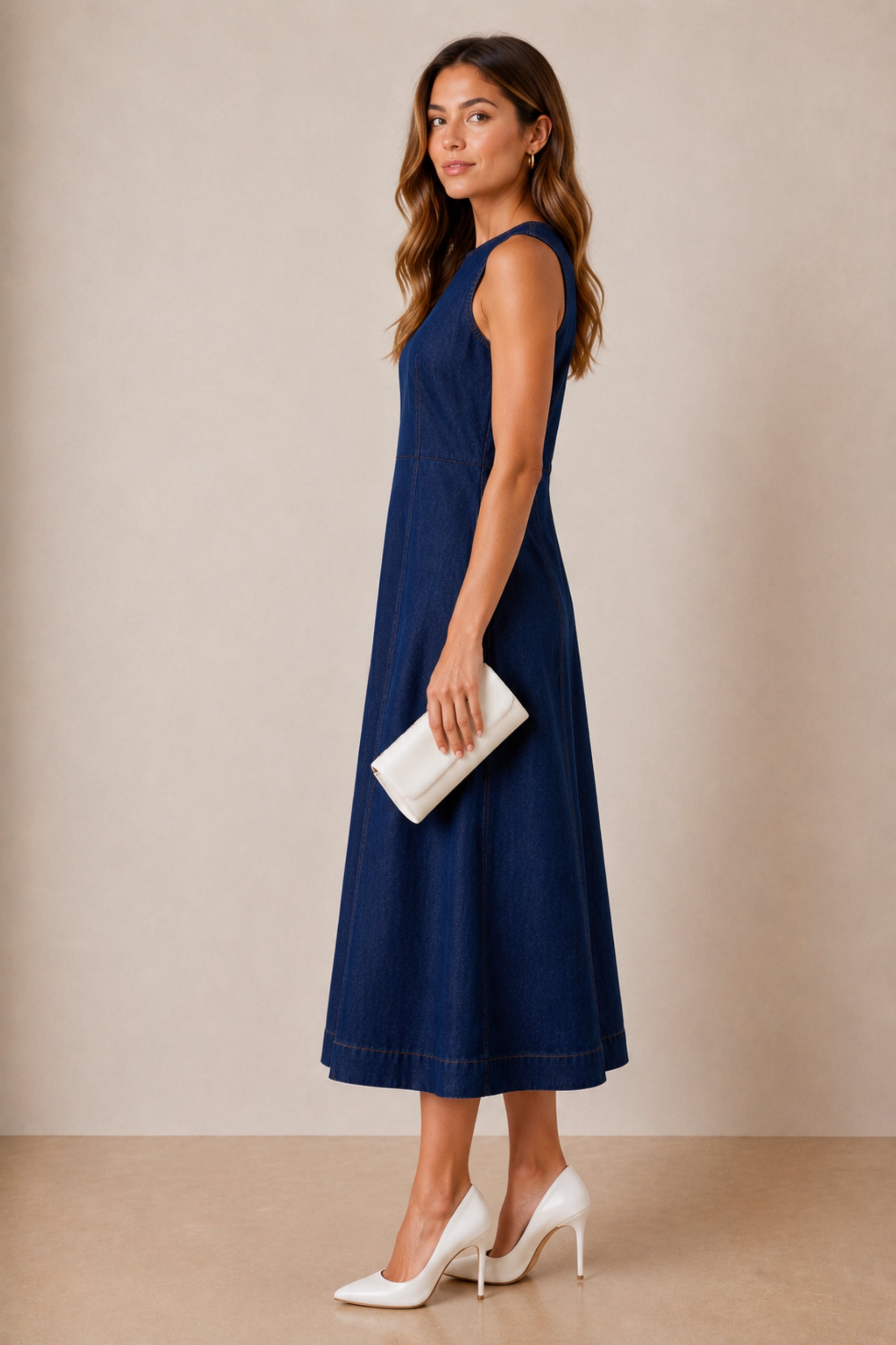Blue Denim Midi Dress