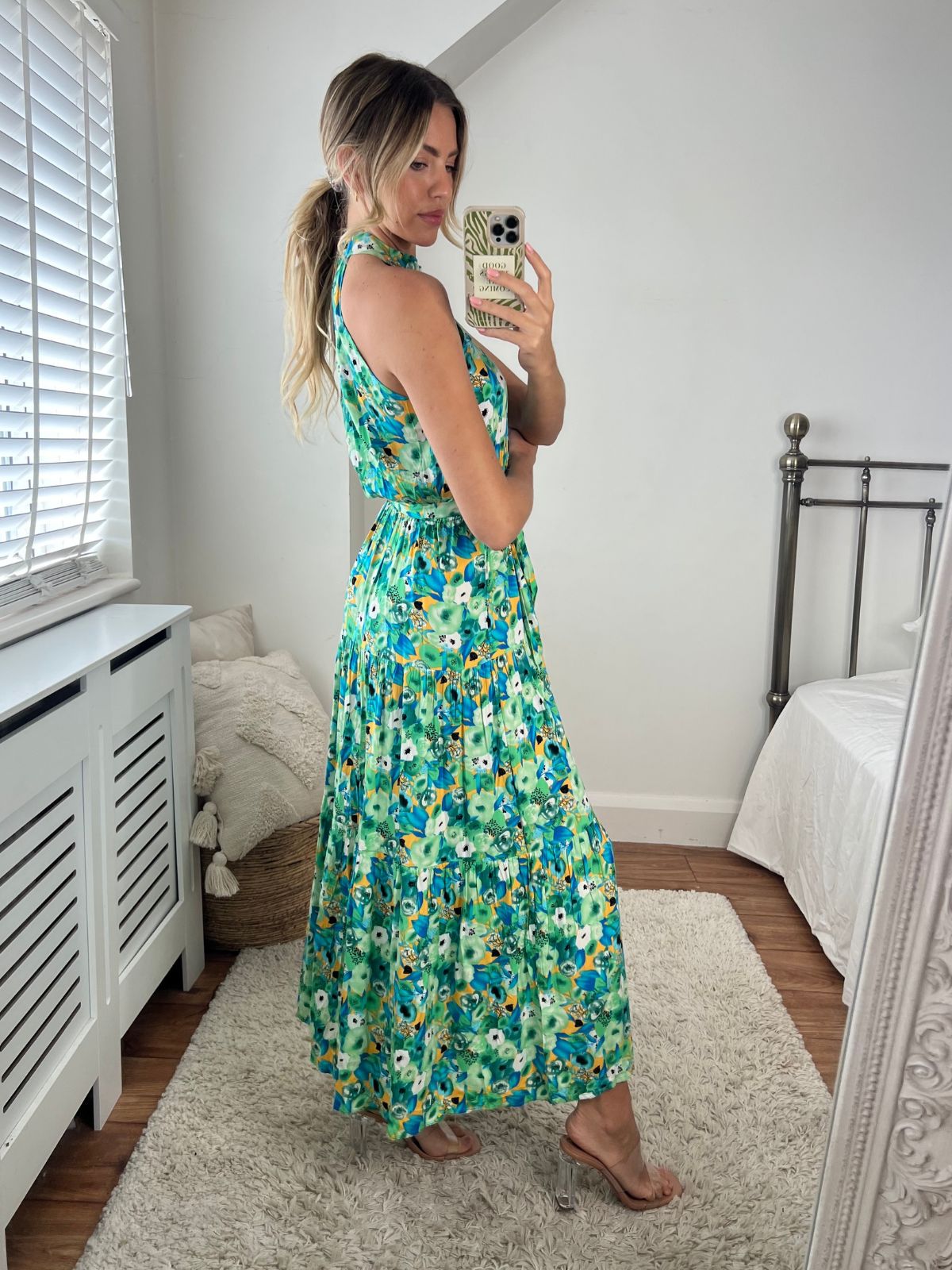 Zara green floral maxi hot sale dress