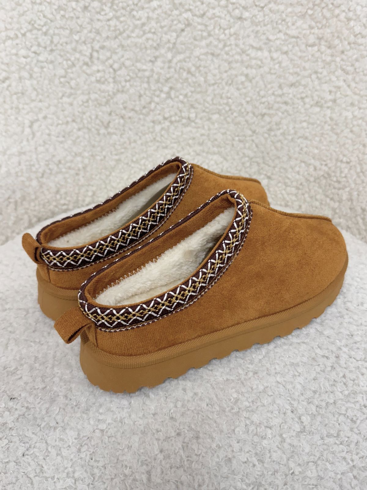 Asher Embroidered Faux Fur Lined Slip On Shoes in Chestnut