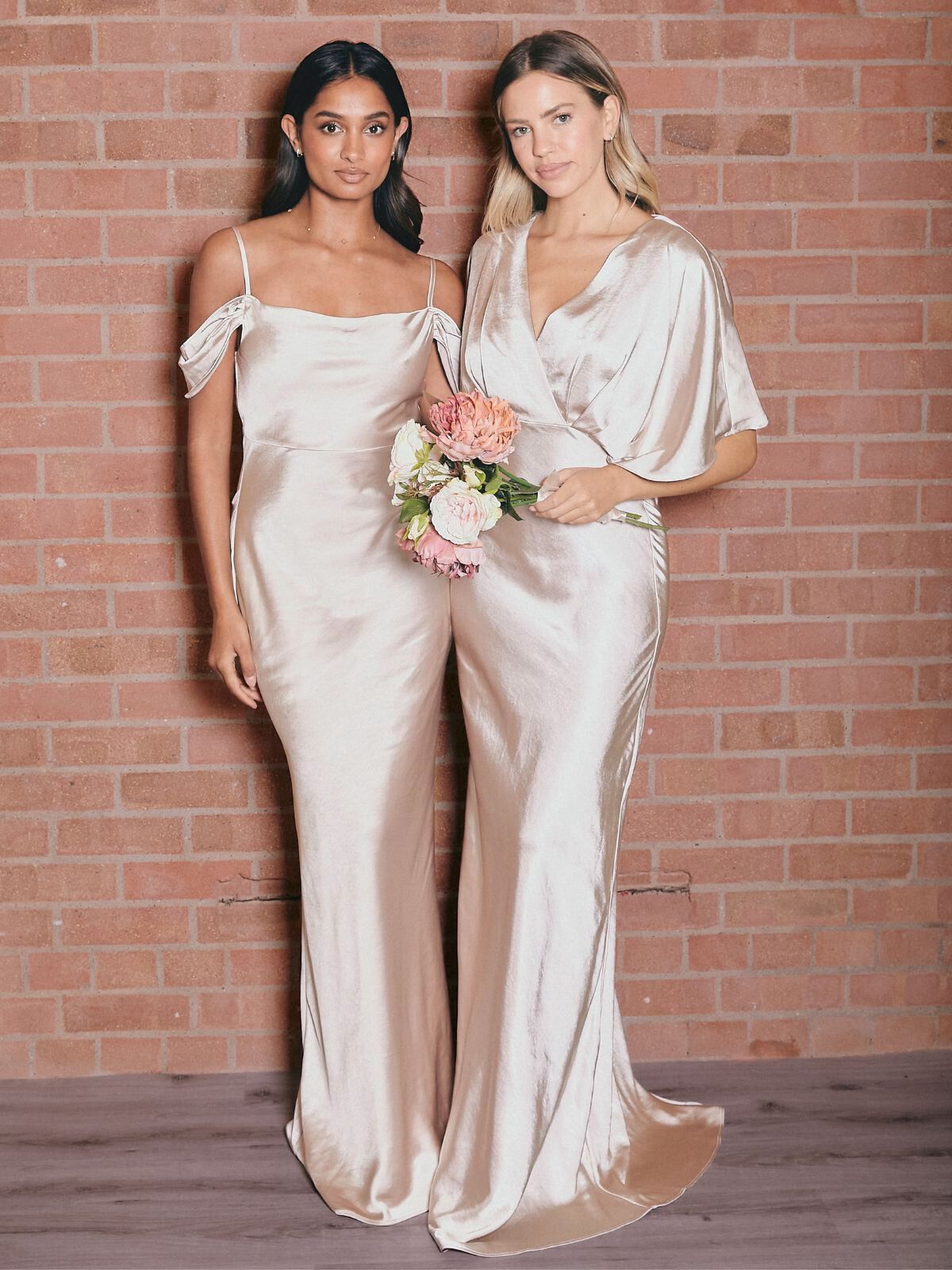 IMPERFECT Cowl Neck Maxi Satin Bridesmaid Dress / Champagne