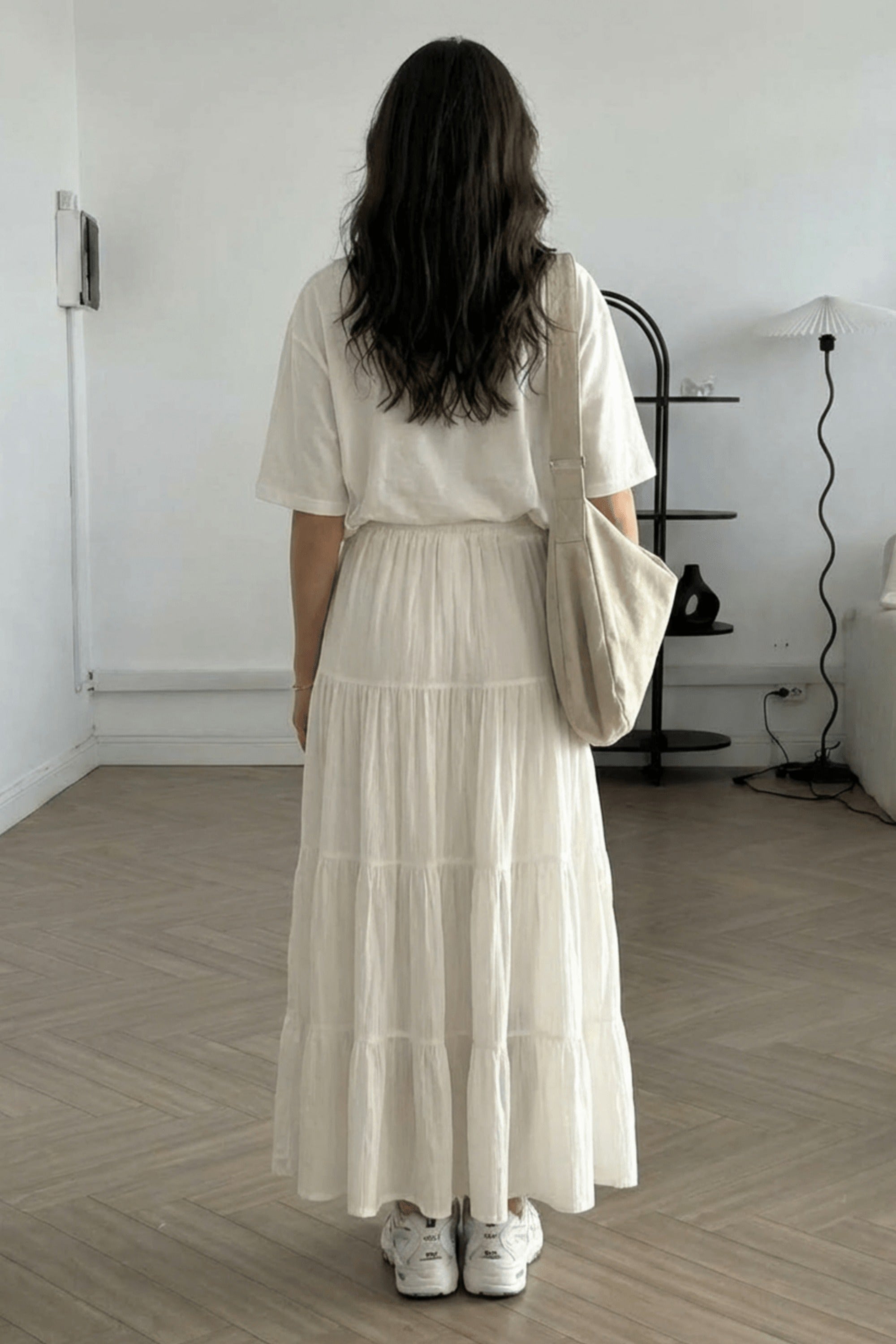 Tie Front Tiered Maxi Skirt in Cream - Style Cheat