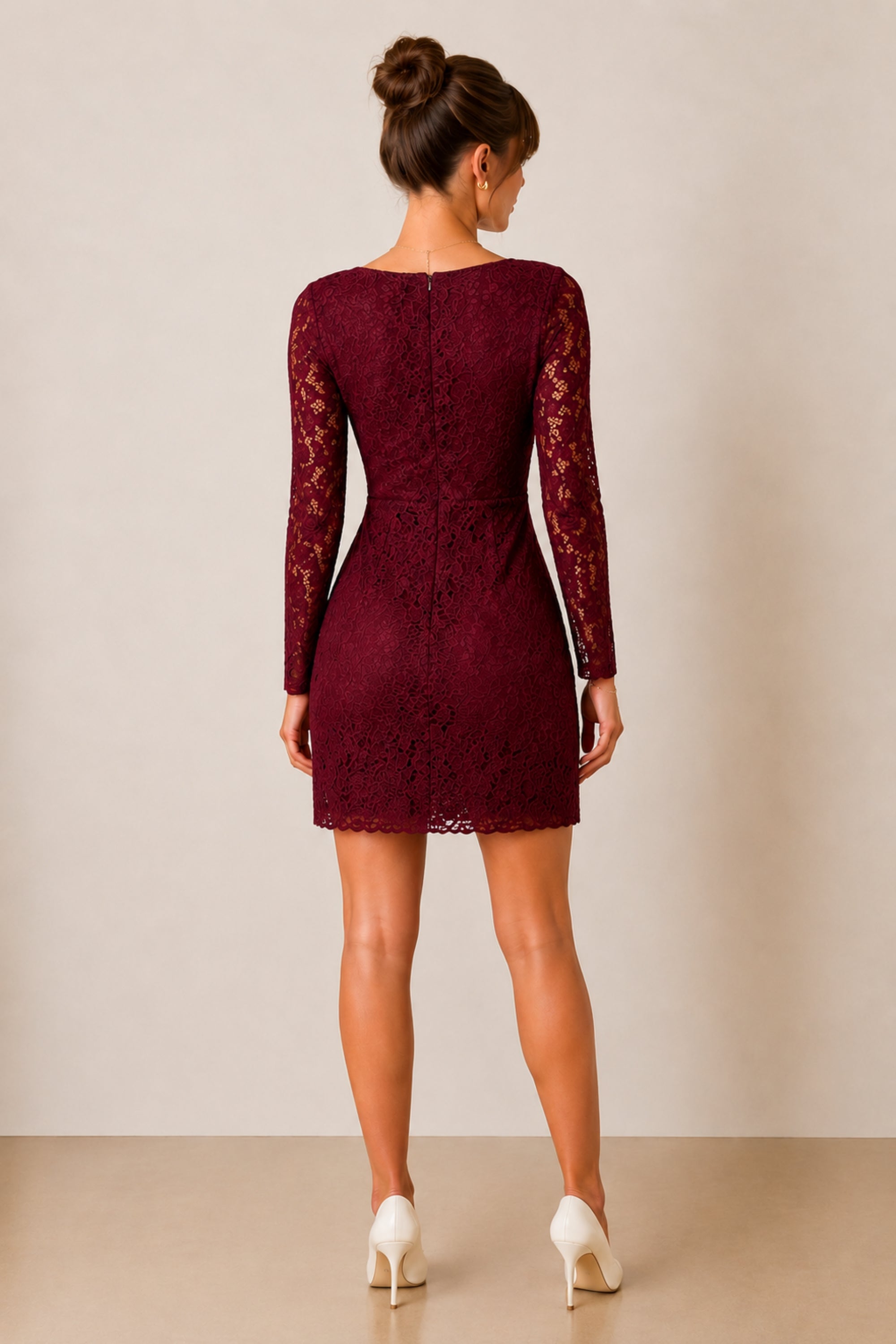 Rita Lace dress in Burgundy Red