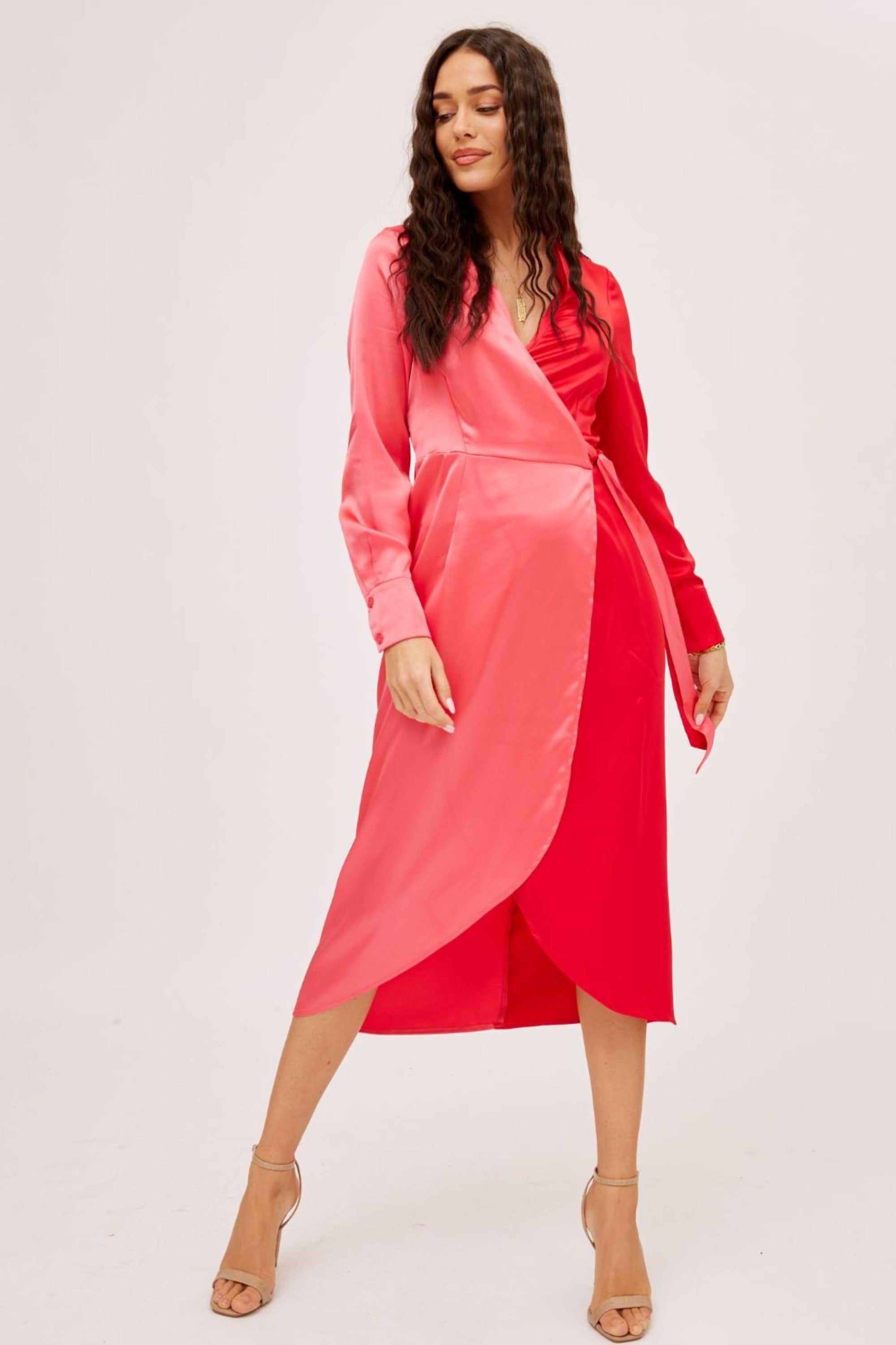 Jem Colourblock Wrap Dress in Pink & Red - Style Cheat