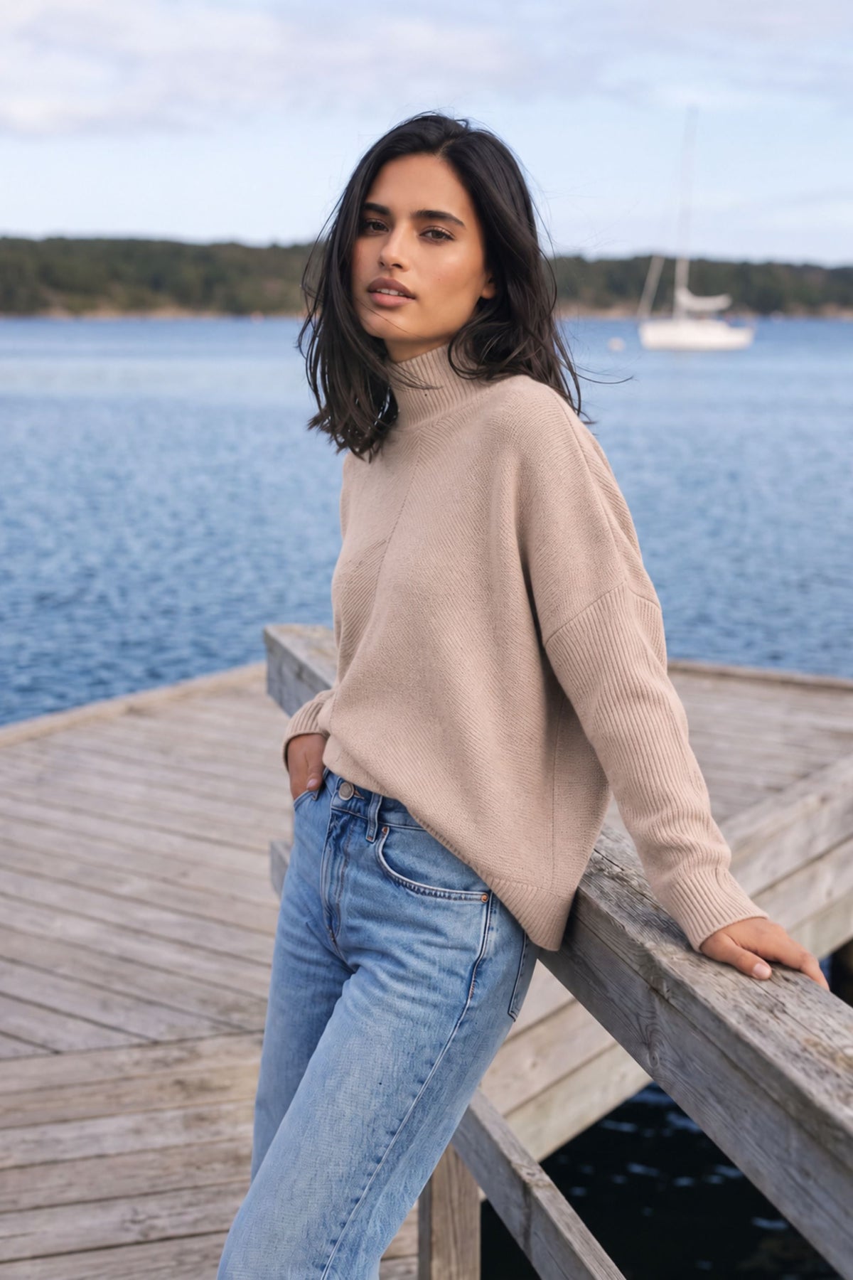 Hope Knitted High Neck Jumper / Beige