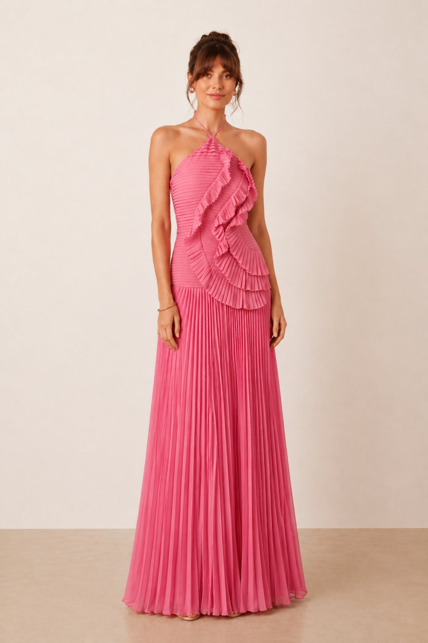 Pink Pleated Halter Maxi Dress – Style Cheat