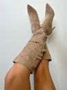 Ruched Knee High Boots in Tan | Stacey Suedette Boots