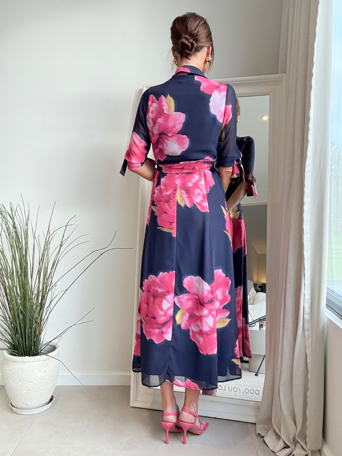 Daphne Belted Shirt Dress / Navy Floral
