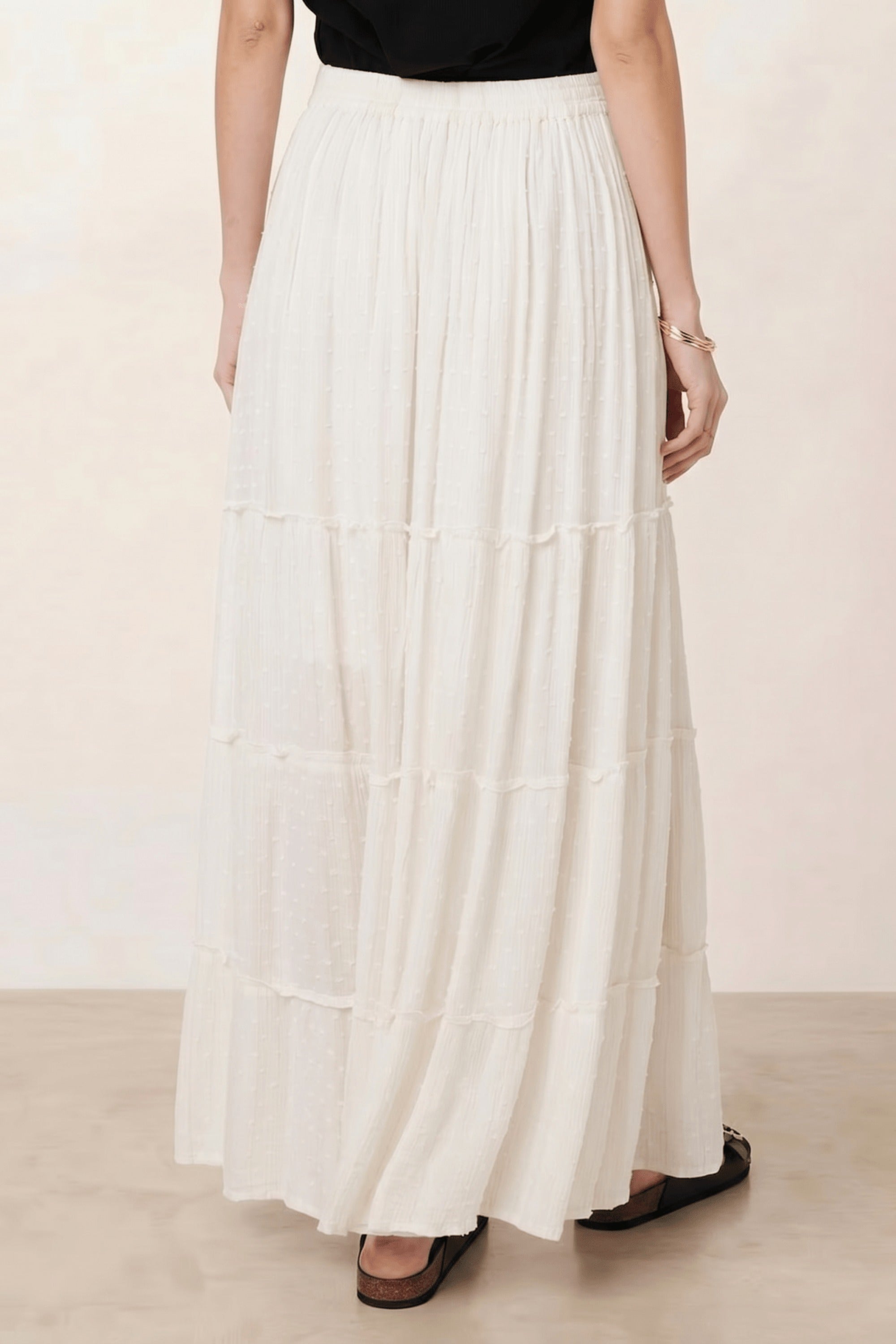 Tie Front Tiered Maxi Skirt in Cream - Style Cheat