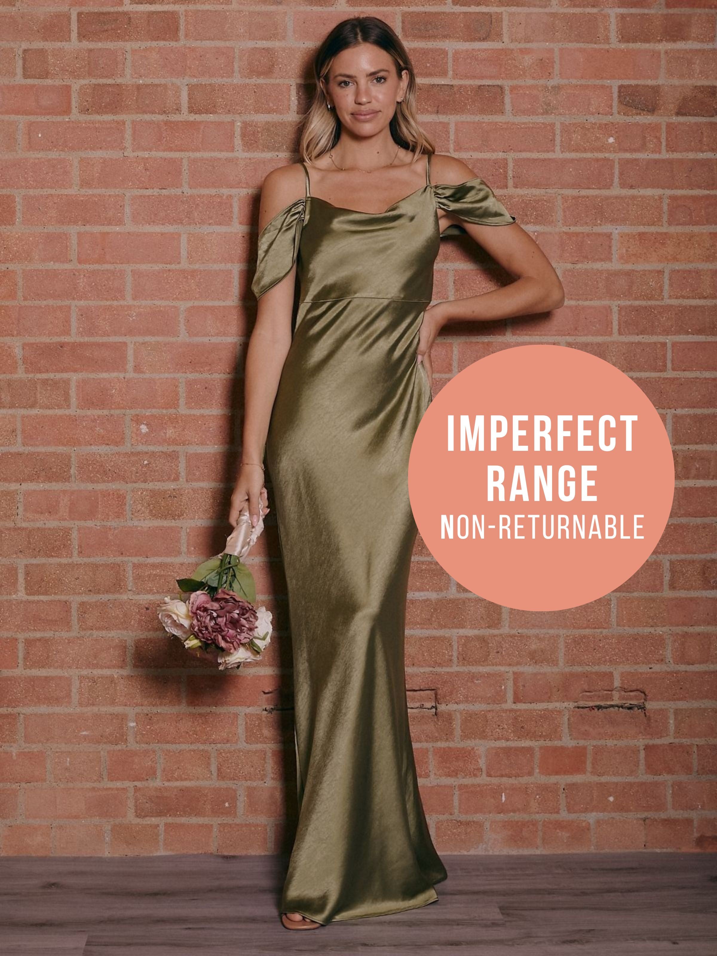 IMPERFECT Cowl Neck Maxi Satin Bridesmaid Dress / Olive Green