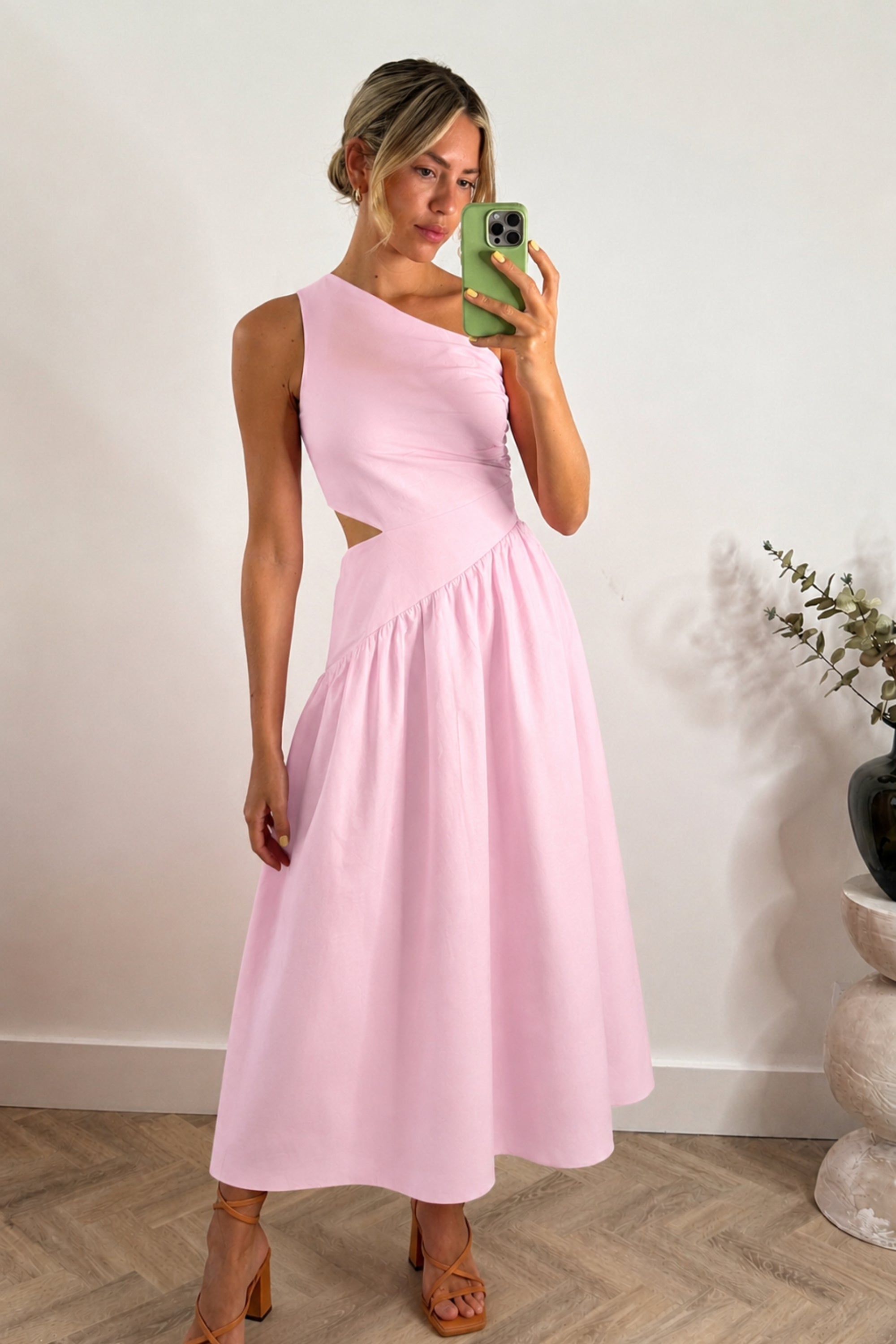 Jasmine Cut Out One Shoulder Dress in Pink