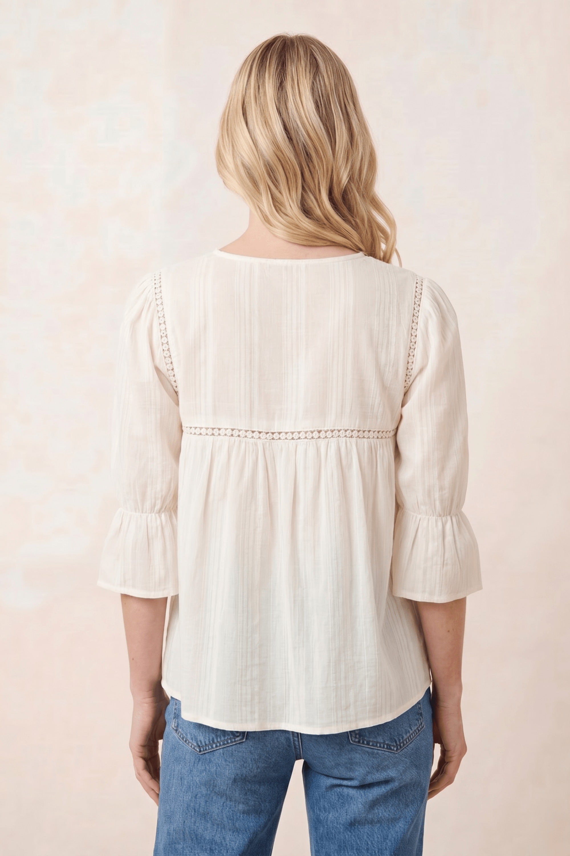Tiered White Tie Textured Blouse - Style Cheat